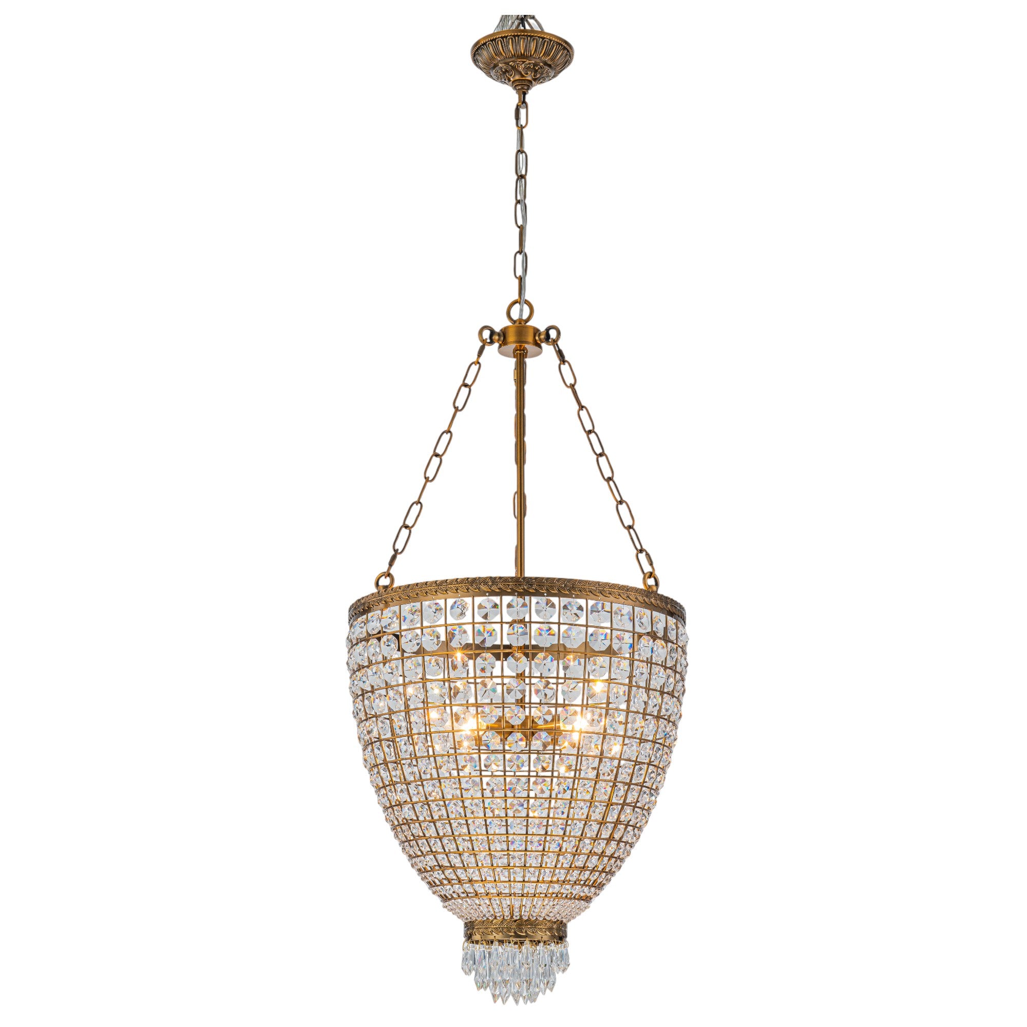 Glowlings 4-Light Vintage 18"Wide Antiqued Gold Beaded Handmade Crystal Chandelier