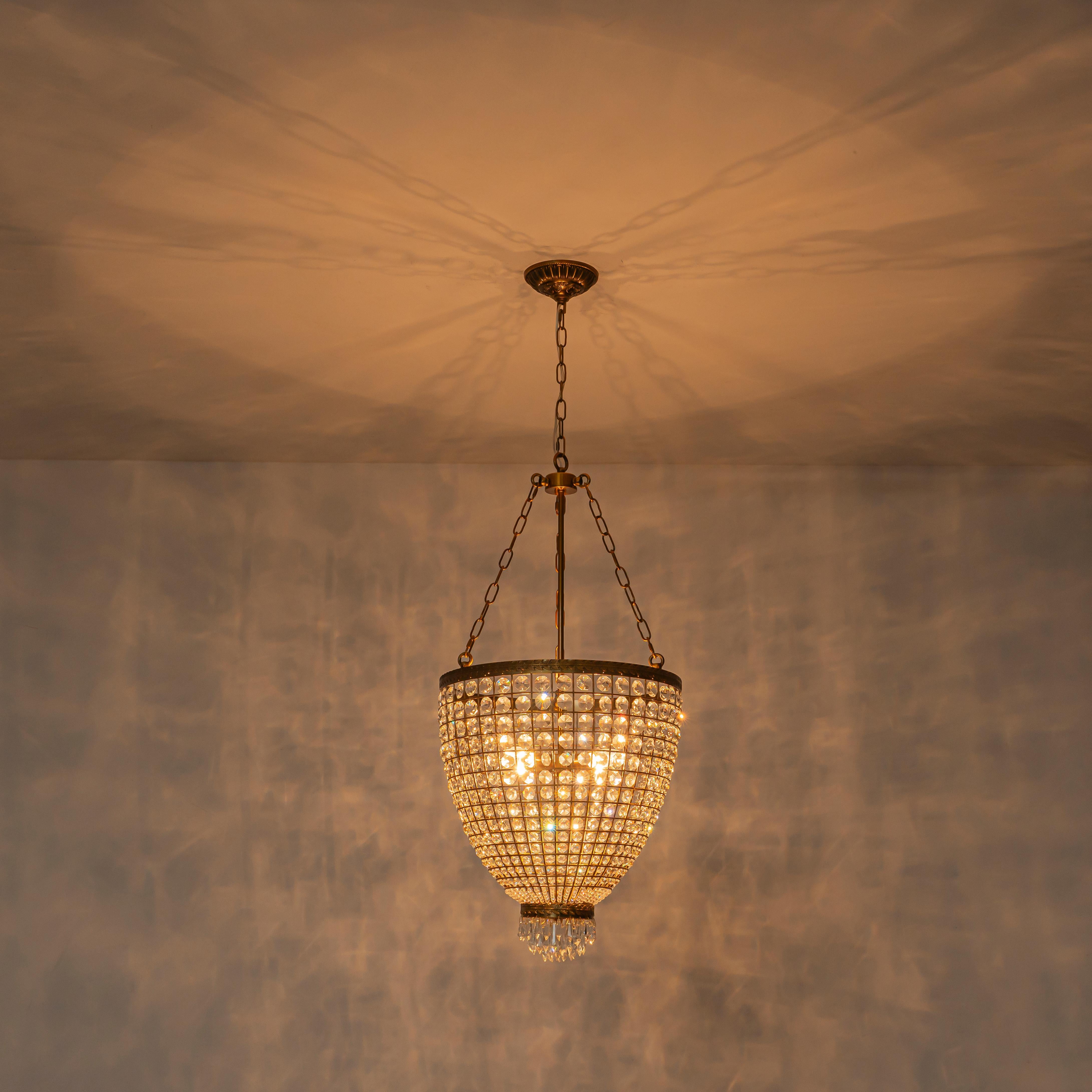 Glowlings 4-Light Vintage 18"Wide Antiqued Gold Beaded Handmade Crystal Chandelier
