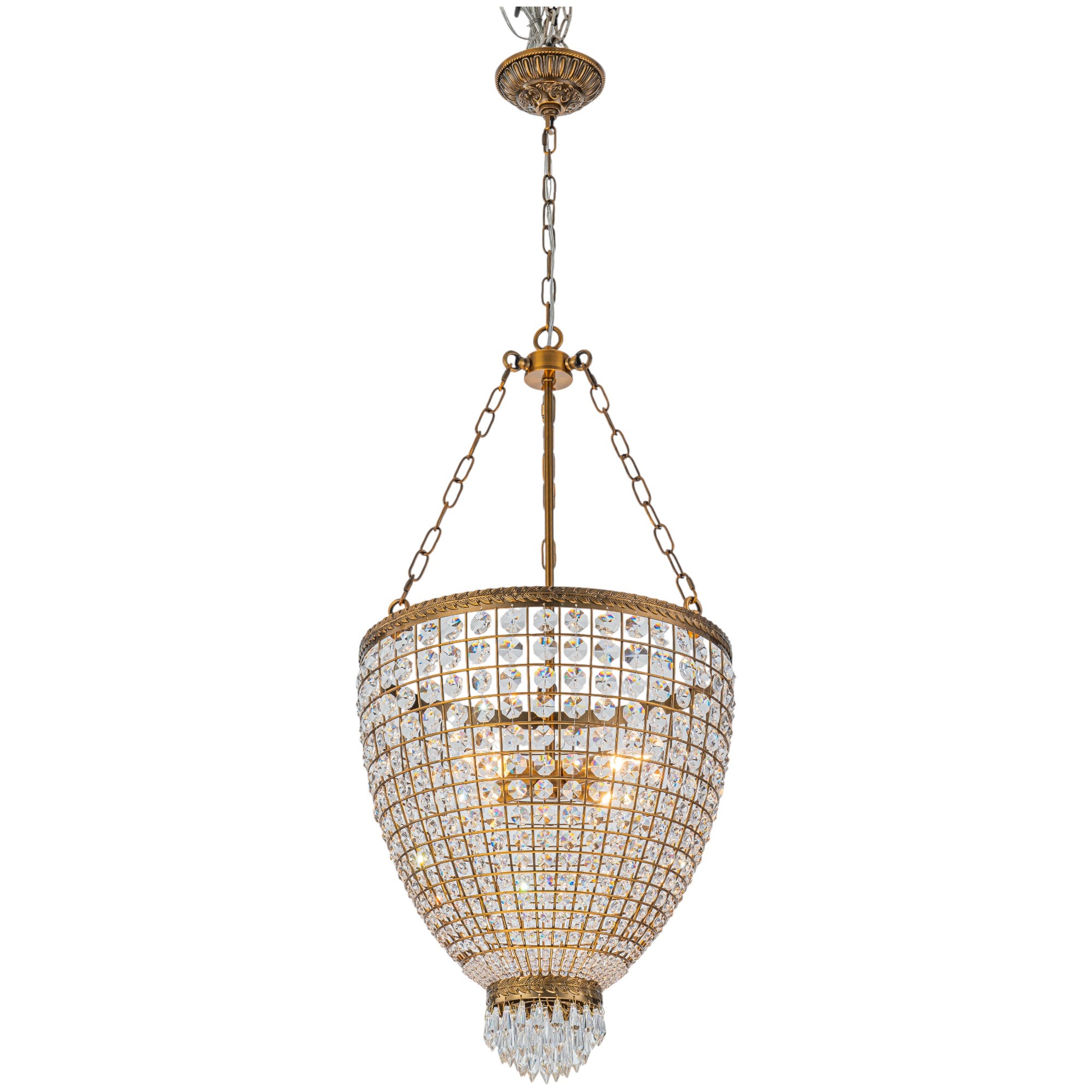 Glowlings 4-Light Vintage 18"Wide Antiqued Gold Beaded Handmade Crystal Chandelier