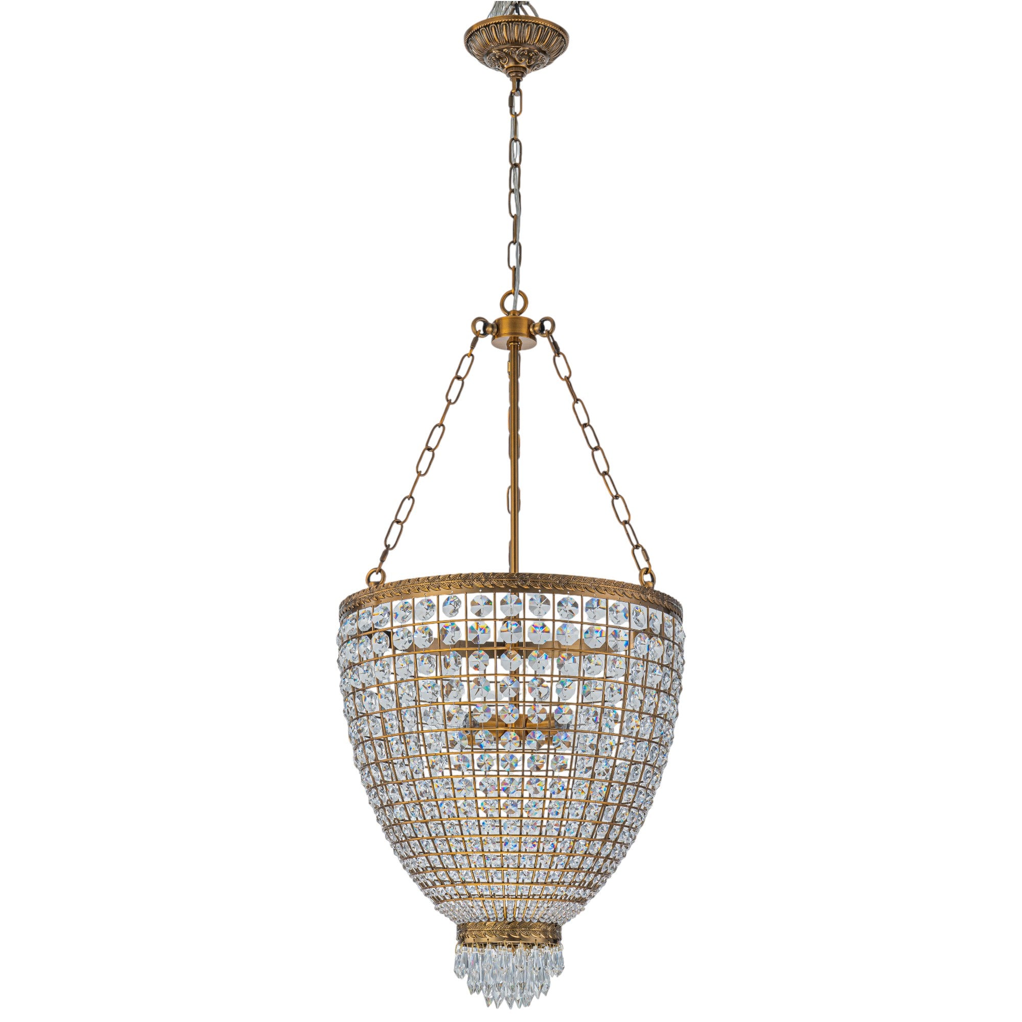 Glowlings 4-Light Vintage 18"Wide Antiqued Gold Beaded Handmade Crystal Chandelier