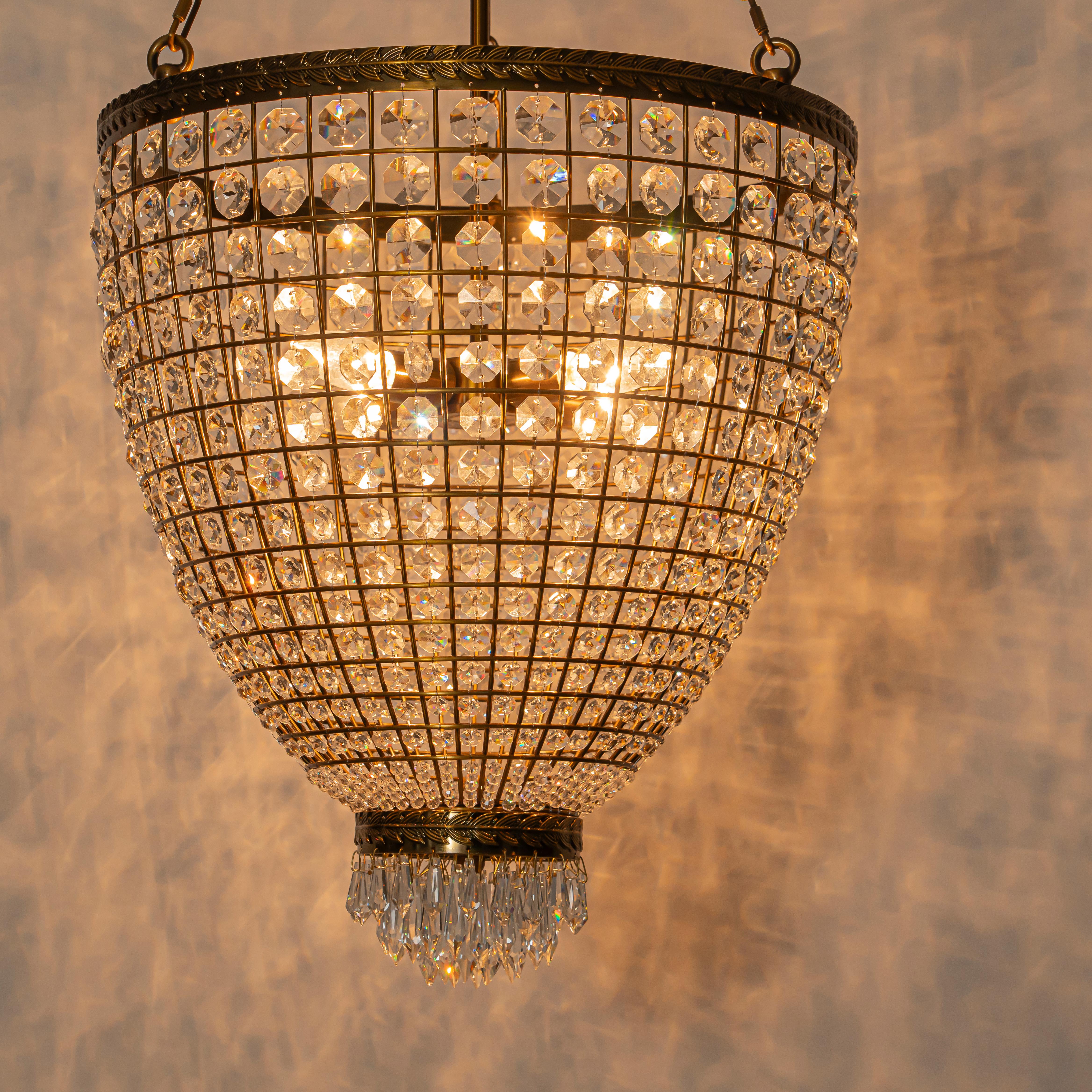 Glowlings 4-Light Vintage 18"Wide Antiqued Gold Beaded Handmade Crystal Chandelier