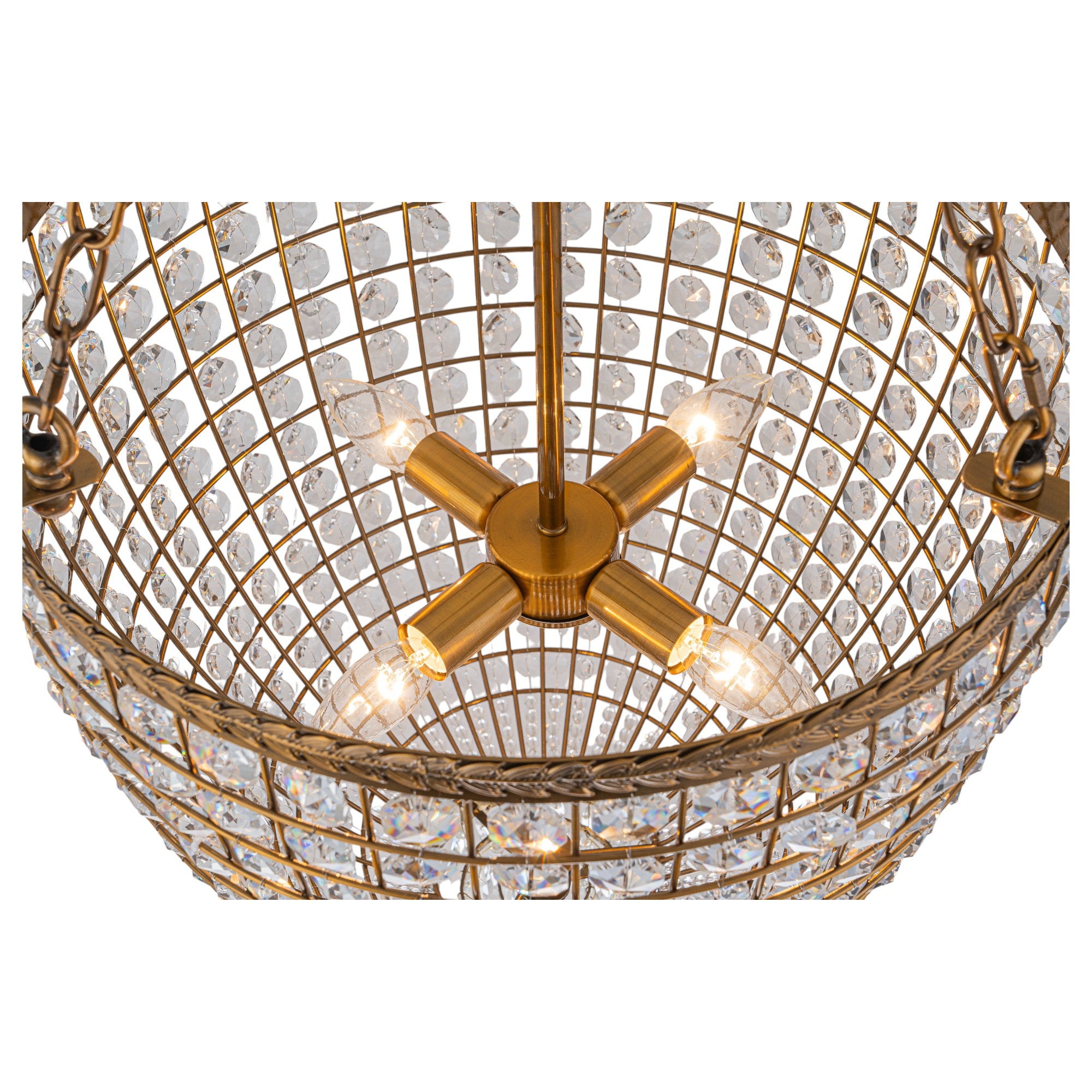 Glowlings 4-Light Vintage 18"Wide Antiqued Gold Beaded Handmade Crystal Chandelier