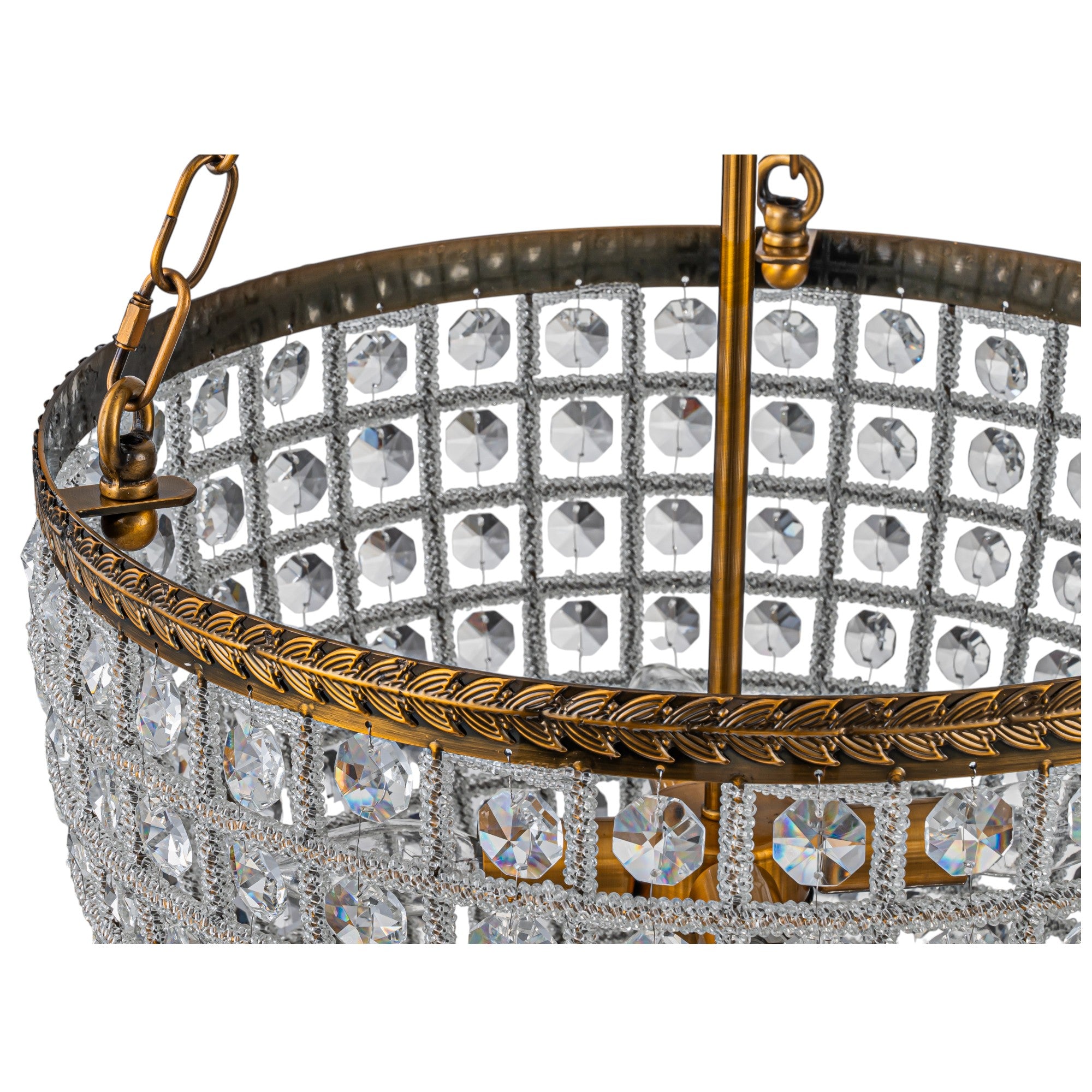 Glowlings 4-Light Vintage 18"Wide Antiqued Gold Beaded Handmade Crystal Chandelier