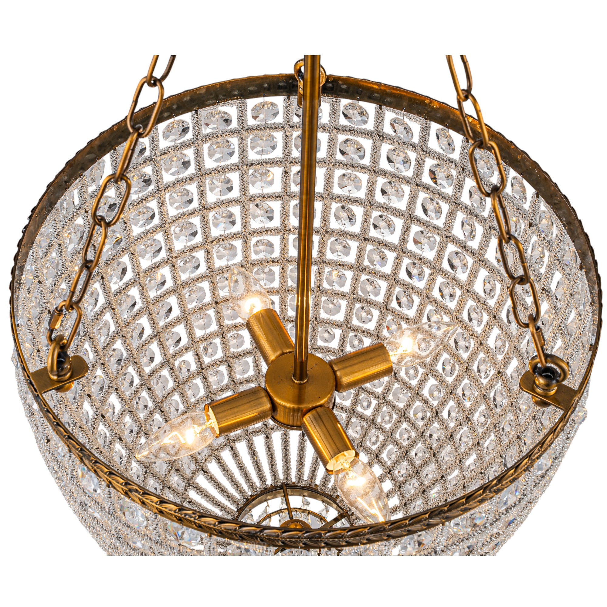 Glowlings 4-Light Vintage 18"Wide Antiqued Gold Beaded Handmade Crystal Chandelier
