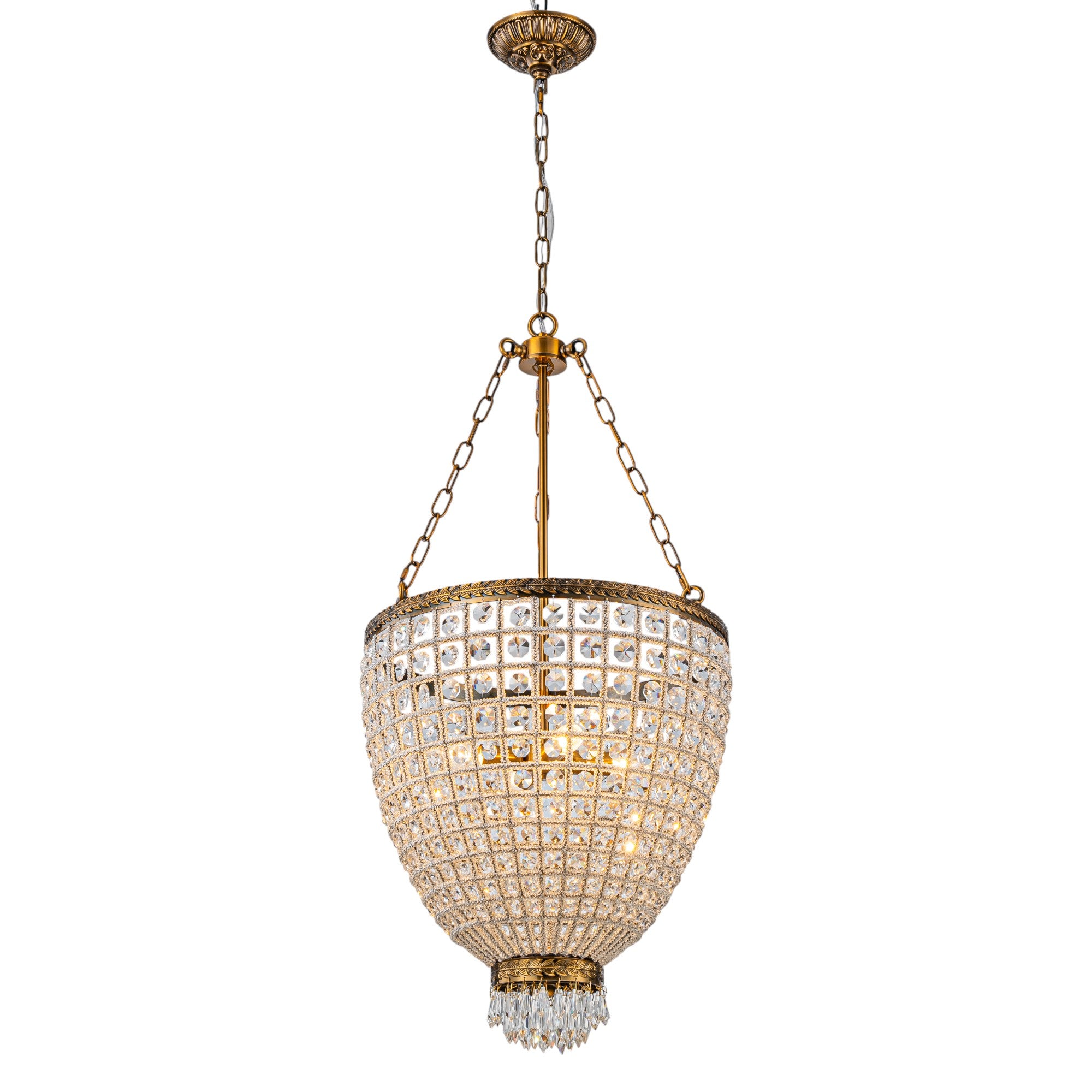 Glowlings 4-Light Vintage 18"Wide Antiqued Gold Beaded Handmade Crystal Chandelier
