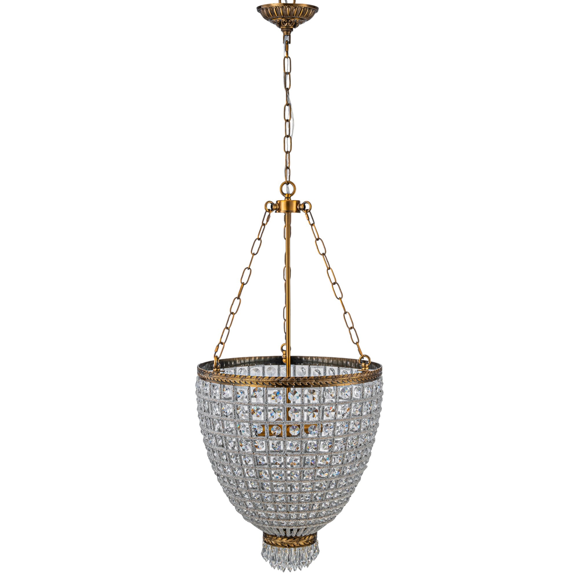 Glowlings 4-Light Vintage 18"Wide Antiqued Gold Beaded Handmade Crystal Chandelier