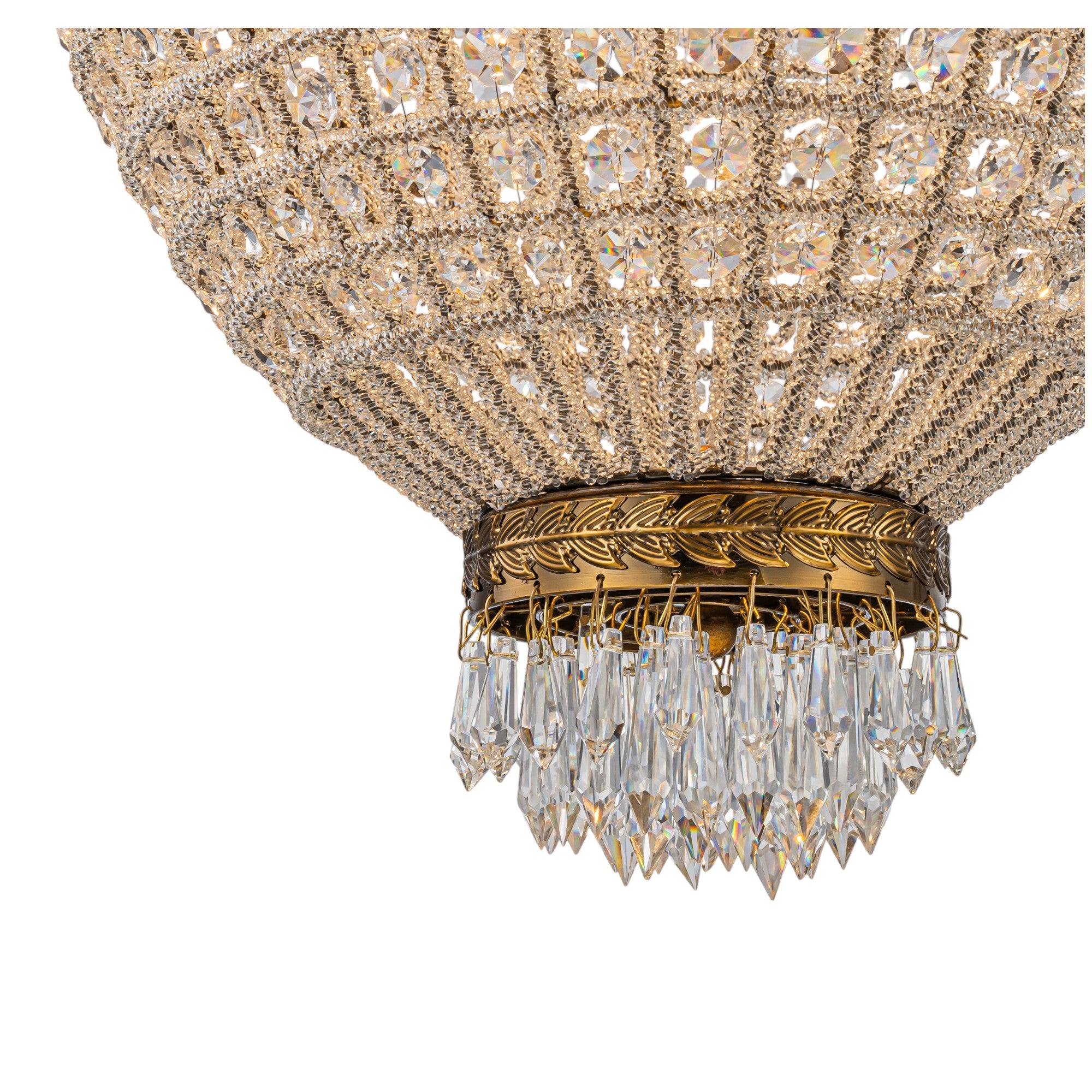 Glowlings 4-Light Vintage 18"Wide Antiqued Gold Beaded Handmade Crystal Chandelier