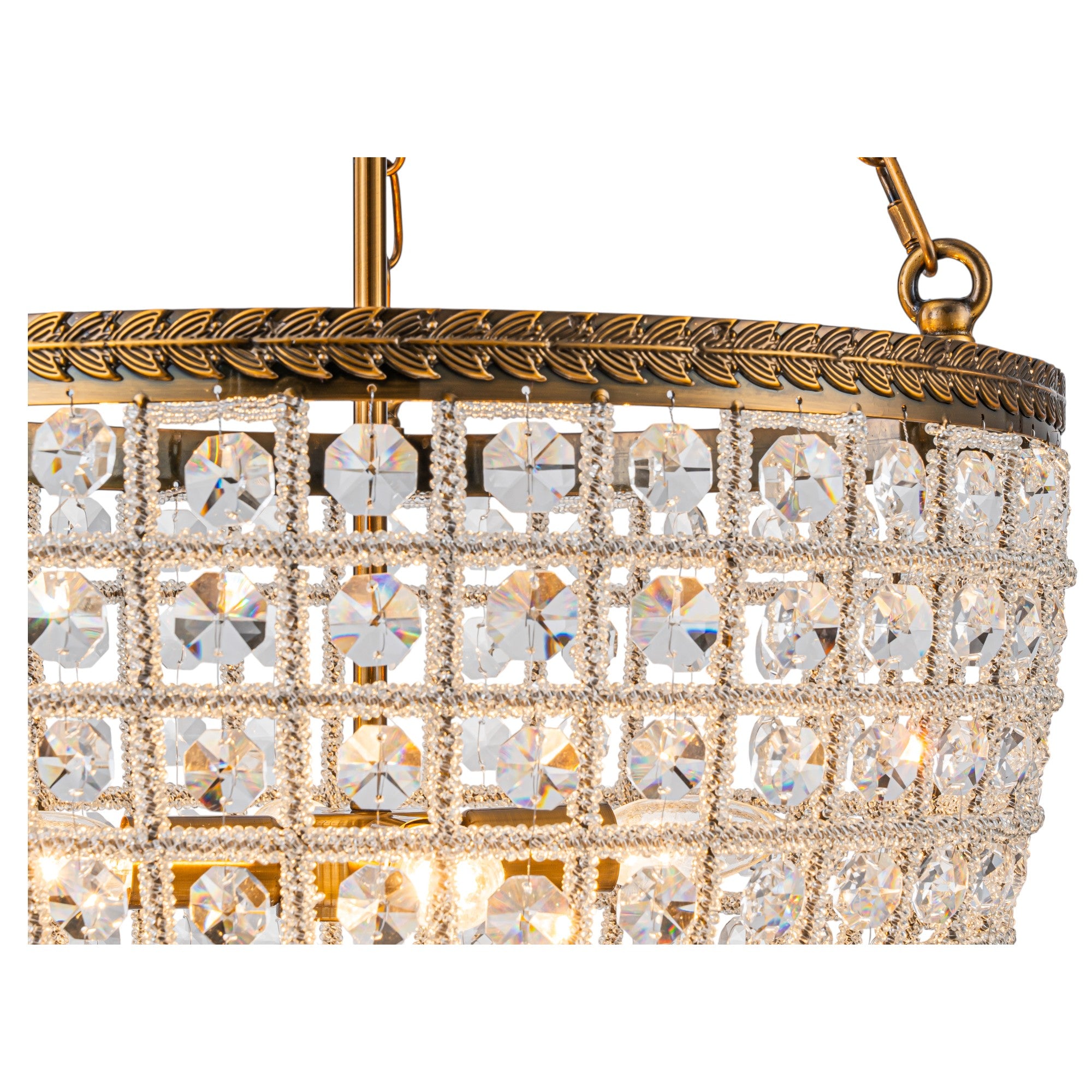 Glowlings 4-Light Vintage 18"Wide Antiqued Gold Beaded Handmade Crystal Chandelier