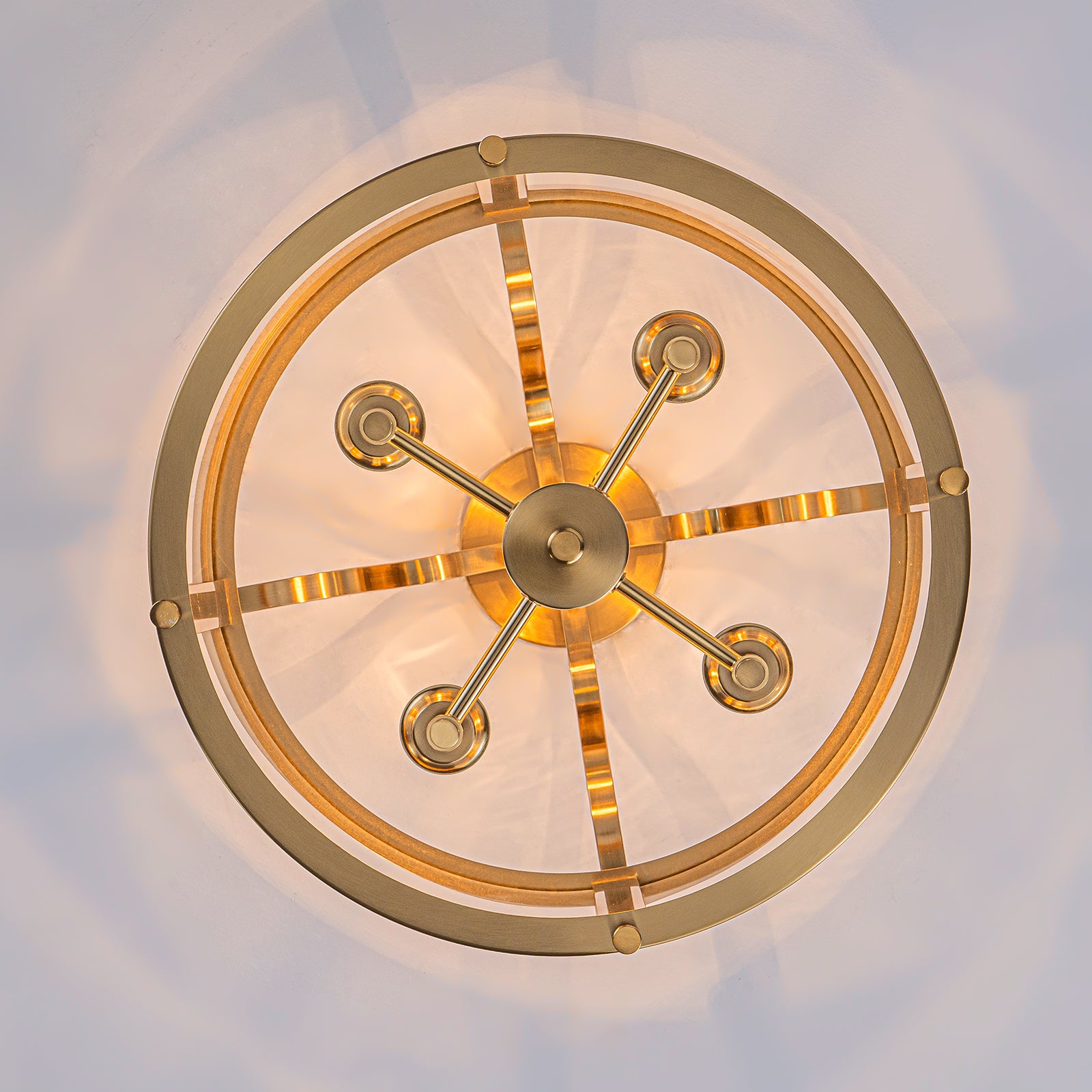 Glowlings 4-Light Vintage 16"Wide Brass Clear Glass Round Semi-Flush Mount Ceiling Light