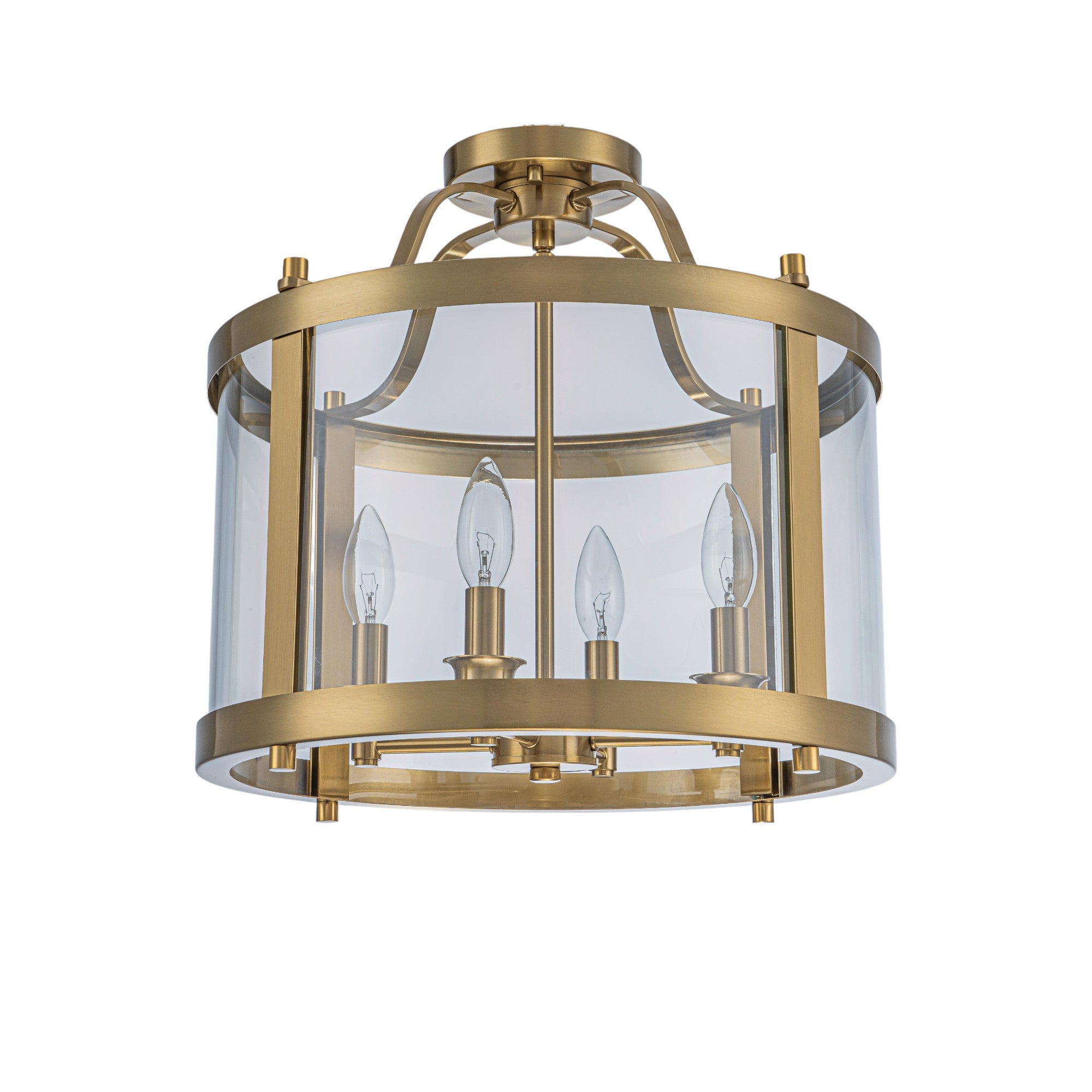 Glowlings 4-Light Vintage 16"Wide Brass Clear Glass Round Semi-Flush Mount Ceiling Light