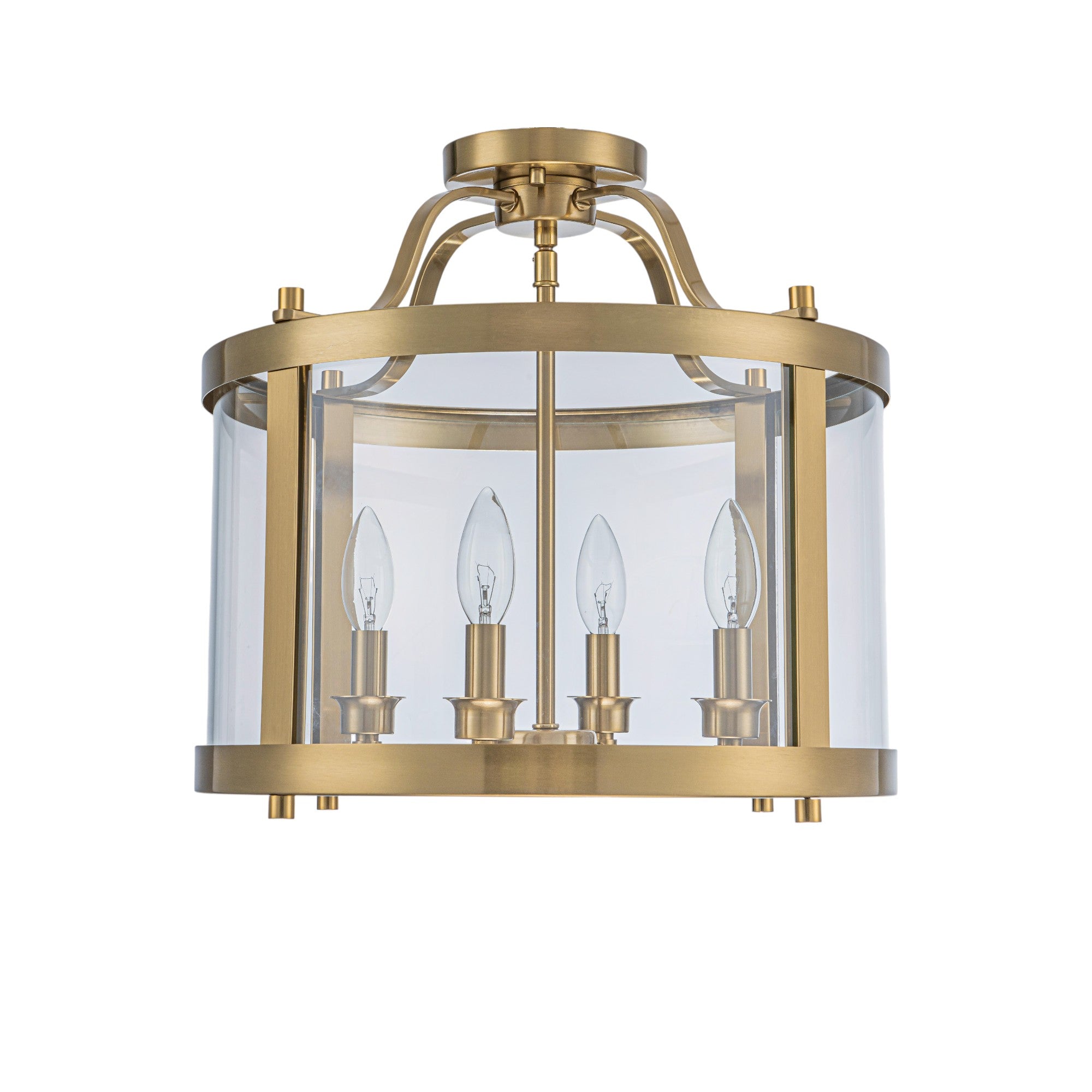 Glowlings 4-Light Vintage 16"Wide Brass Clear Glass Round Semi-Flush Mount Ceiling Light