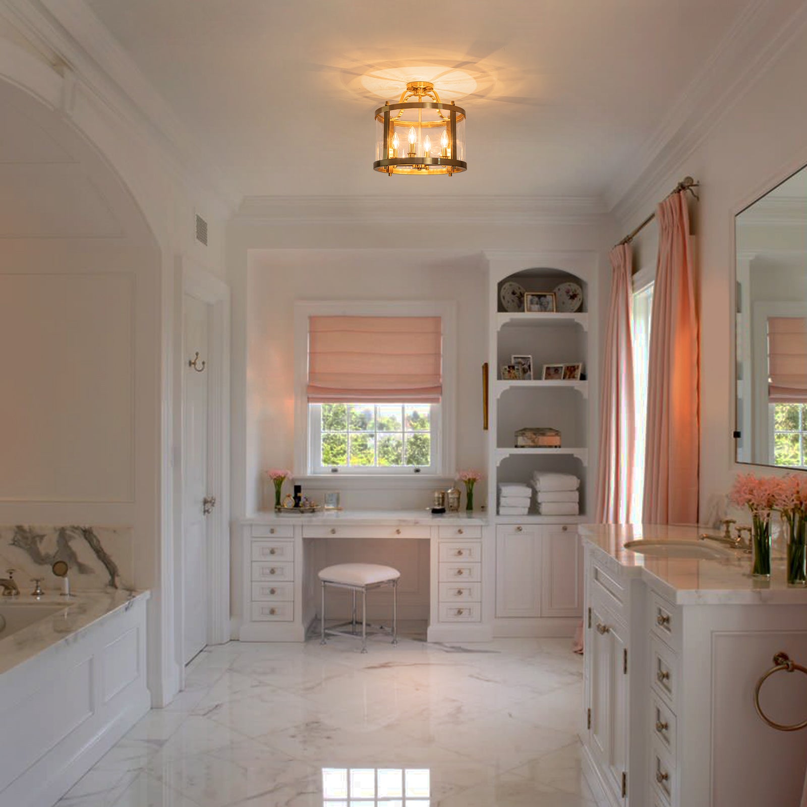 Glowlings 4-Light Vintage 16"Wide Brass Clear Glass Round Semi-Flush Mount