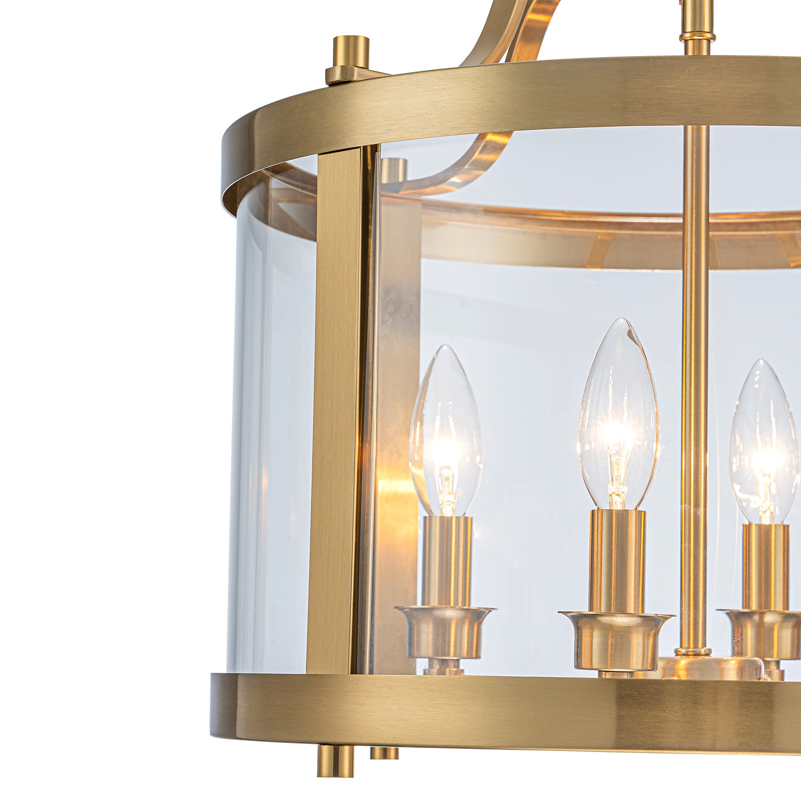 Glowlings 4-Light Vintage 16"Wide Brass Clear Glass Round Semi-Flush Mount Ceiling Light