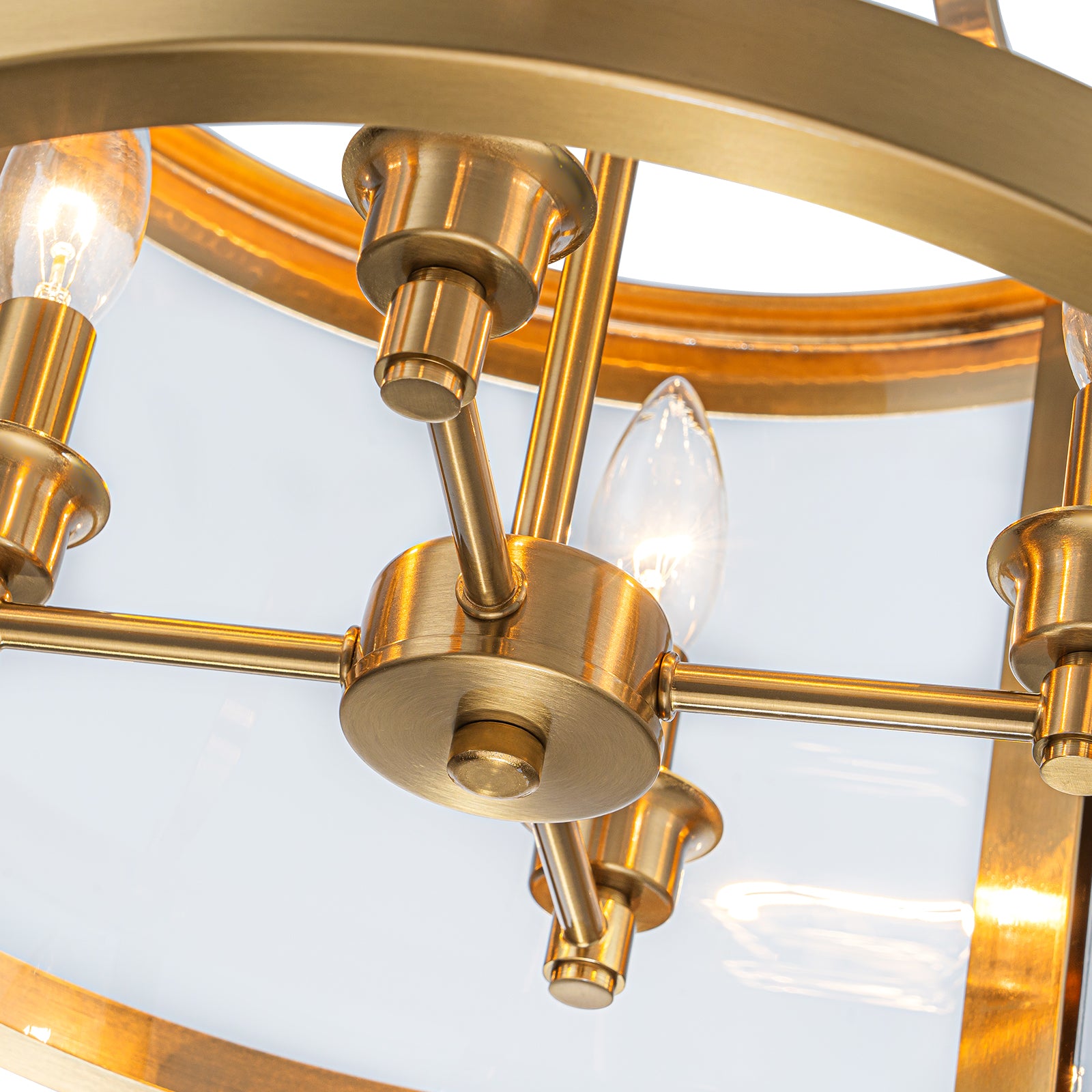 Glowlings 4-Light Vintage 16"Wide Brass Clear Glass Round Semi-Flush Mount Ceiling Light
