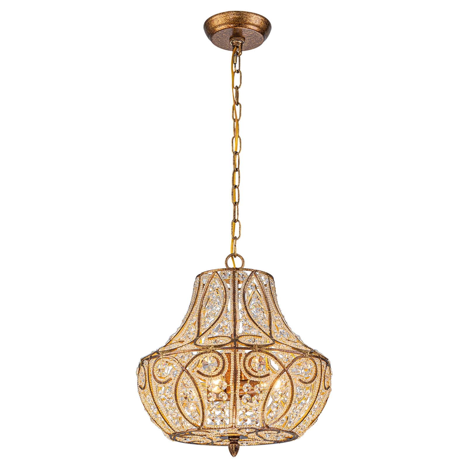 Glowlings 4-Light Vintage 13"Wide Curved Hourglass Antiqued Gold Beaded Crystal Chandelier