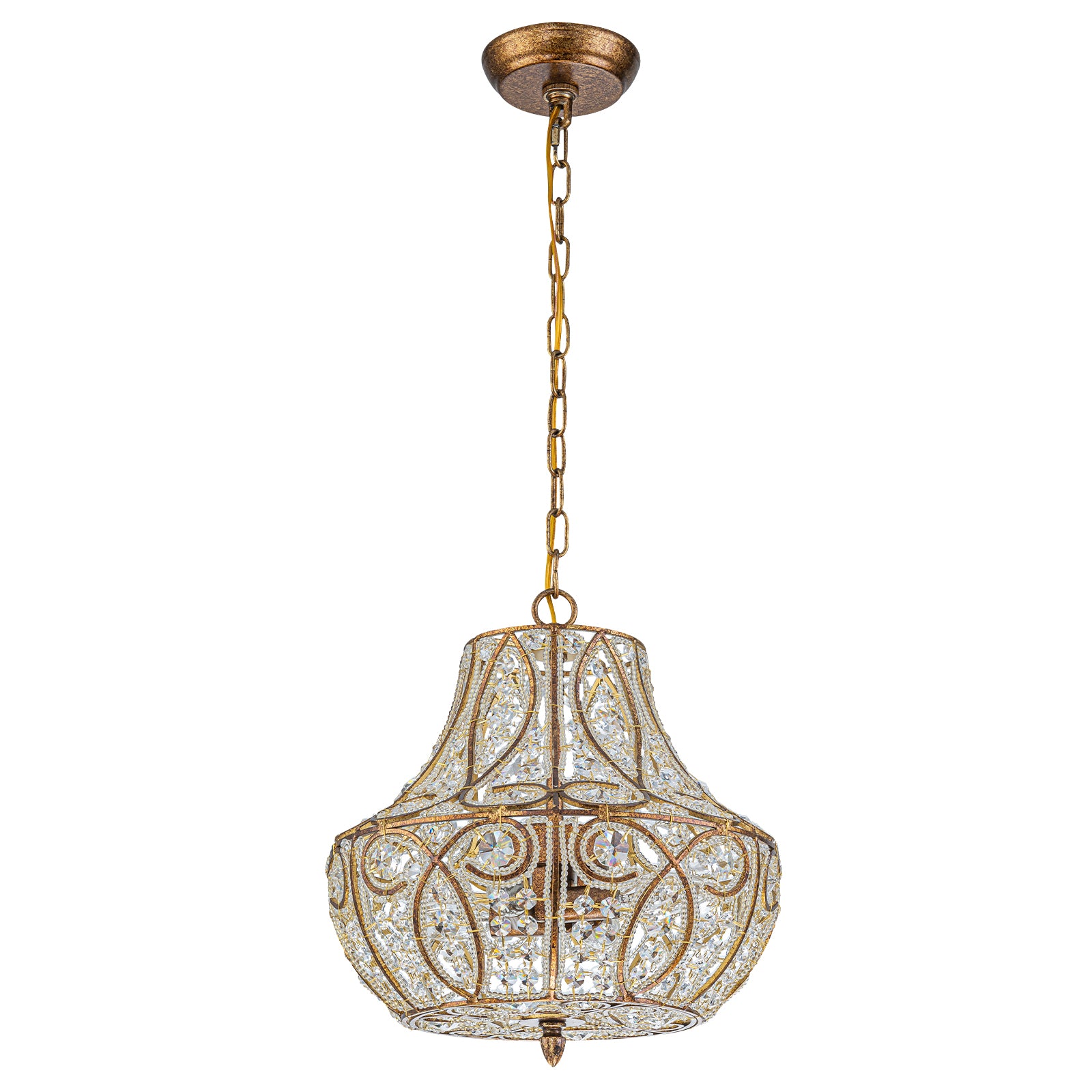 Glowlings 4-Light Vintage 13"Wide Curved Hourglass Antiqued Gold Beaded Crystal Chandelier