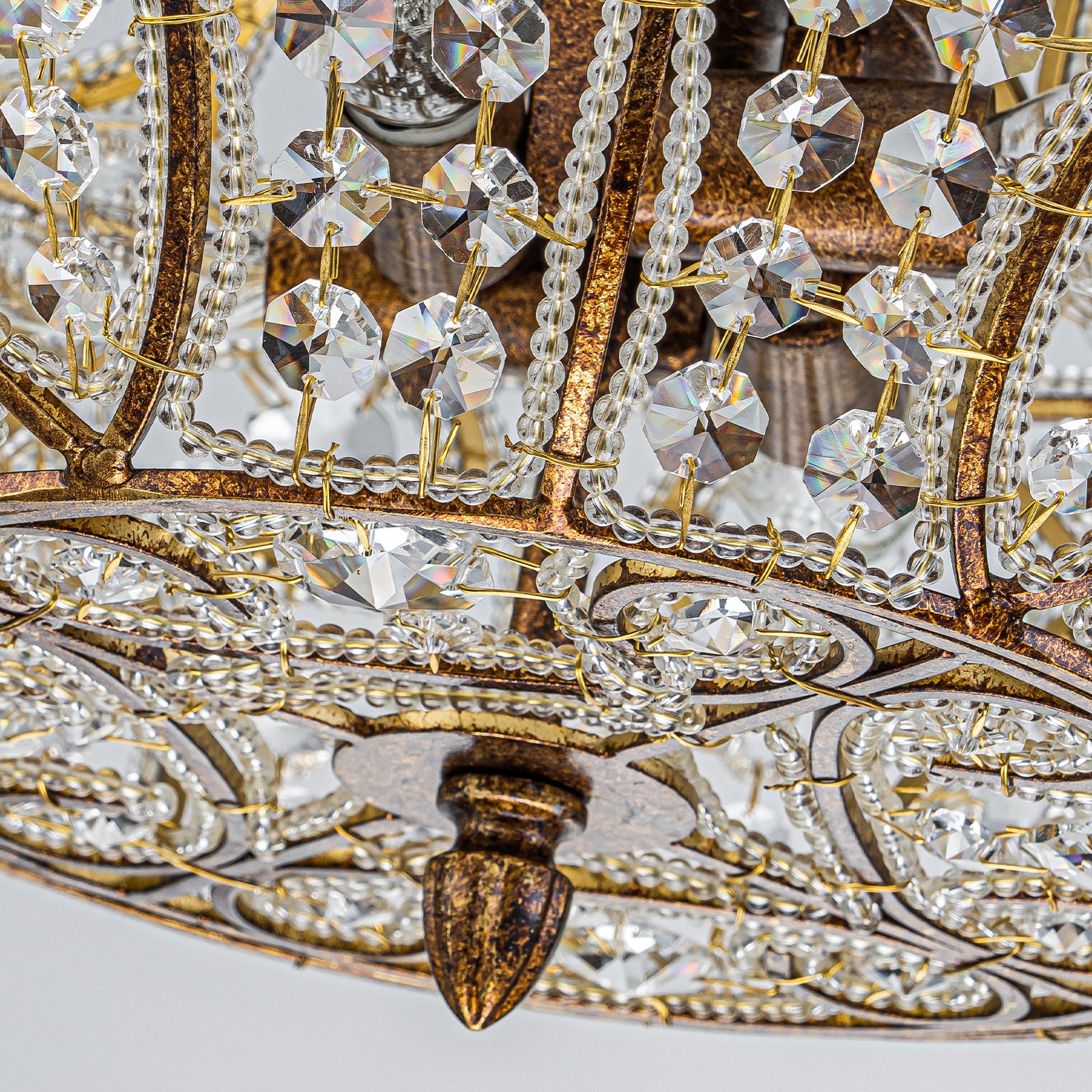 Glowlings 4-Light Vintage 13"Wide Curved Hourglass Antiqued Gold Beaded Crystal Chandelier