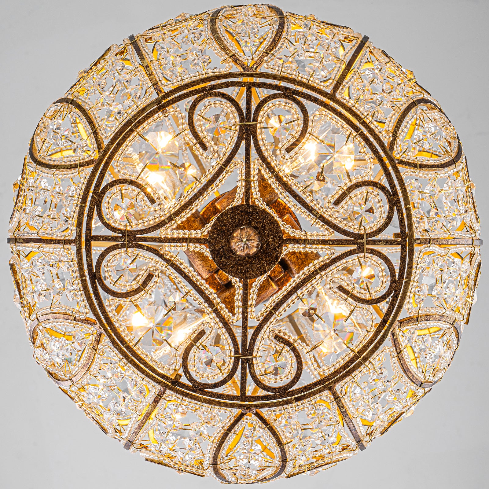 Glowlings 4-Light Vintage 13"Wide Curved Hourglass Antiqued Gold Beaded Crystal Chandelier