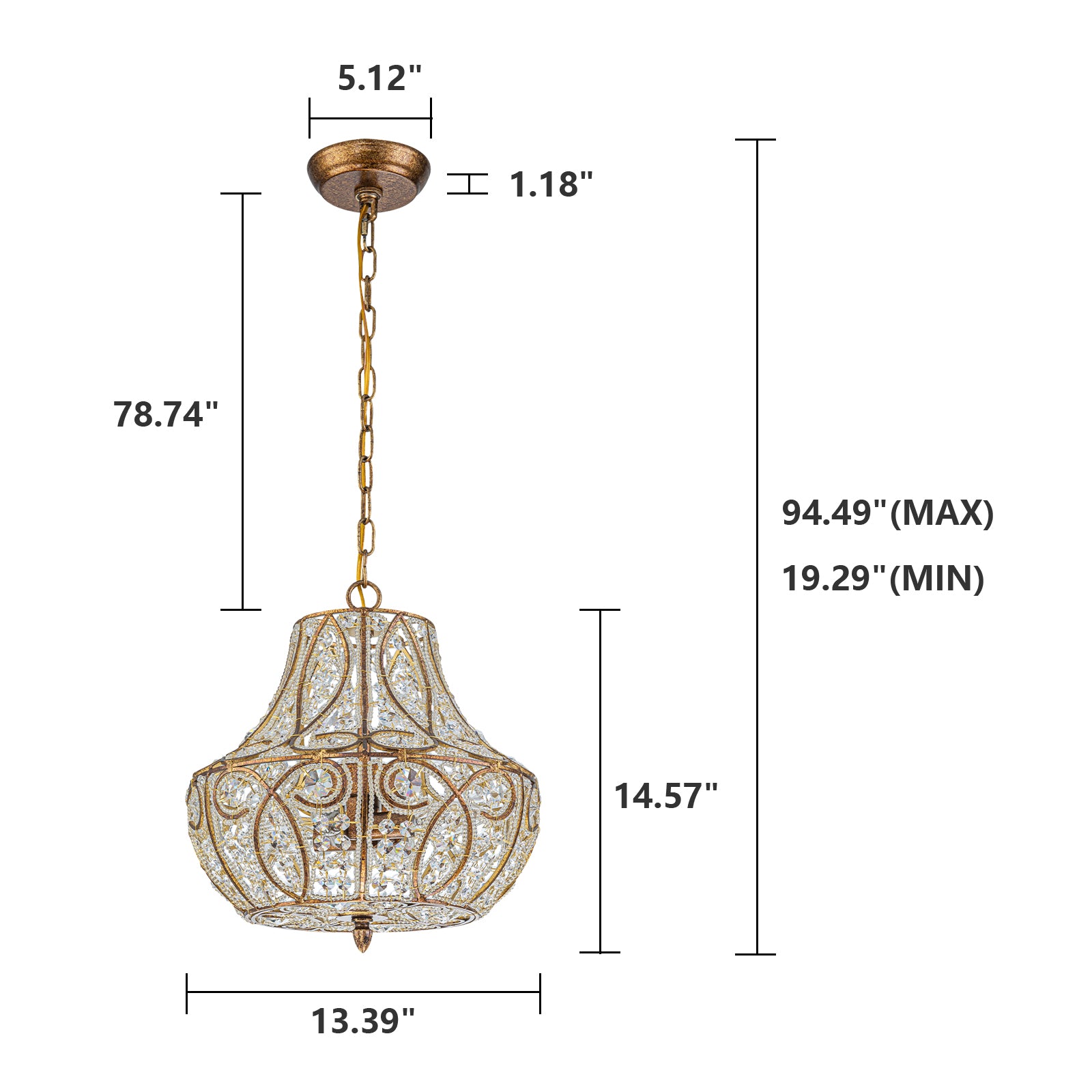 Glowlings 4-Light Vintage 13"Wide Curved Hourglass Antiqued Gold Beaded Crystal Chandelier