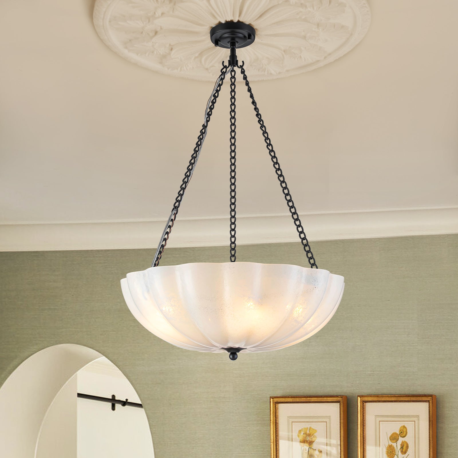 Glowlings 4-Light Vintage 21"Wide Flower Shape Frosted Cloud Glass Chandelier