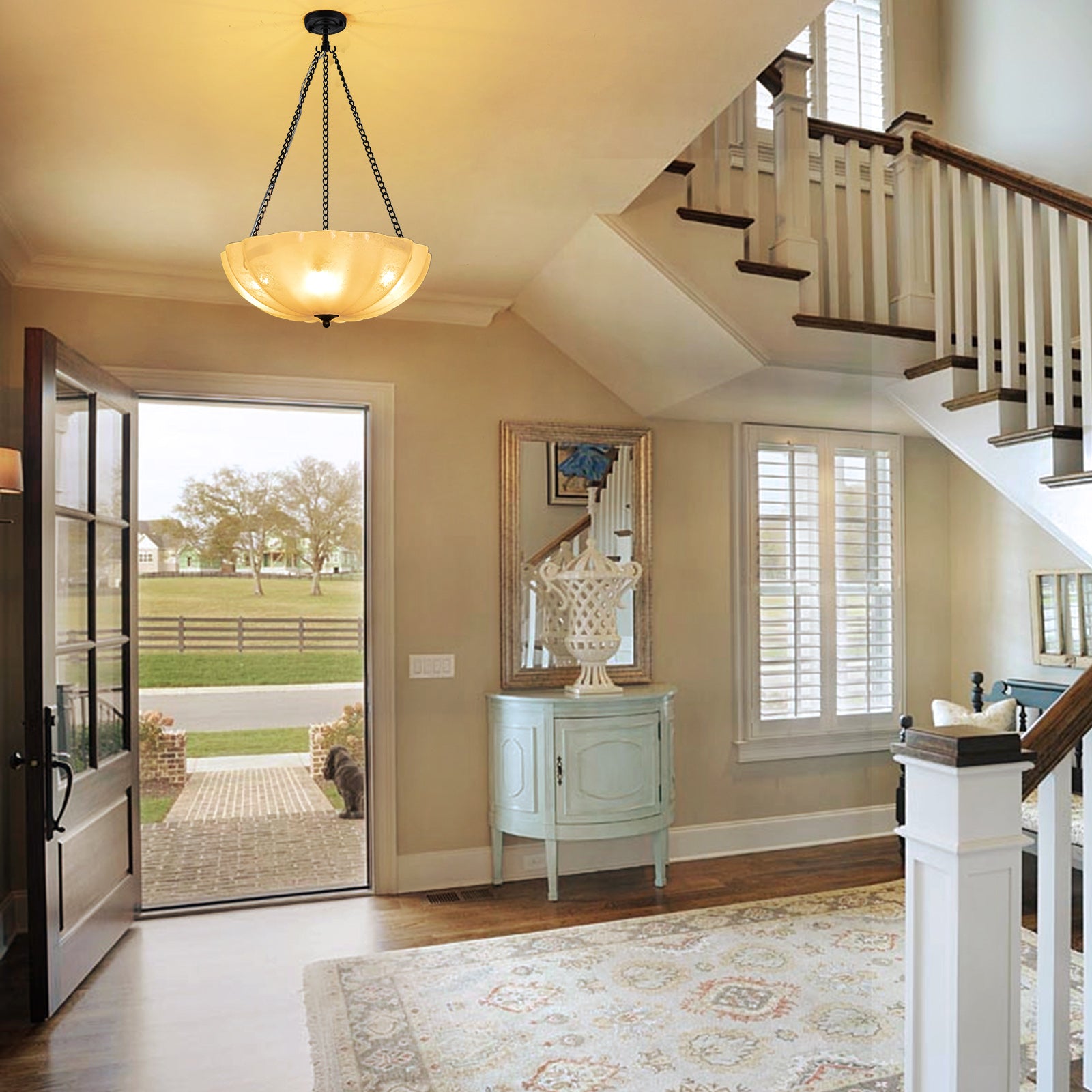 Glowlings 4-Light Vintage 21"Wide Flower Shape Frosted Cloud Glass Chandelier