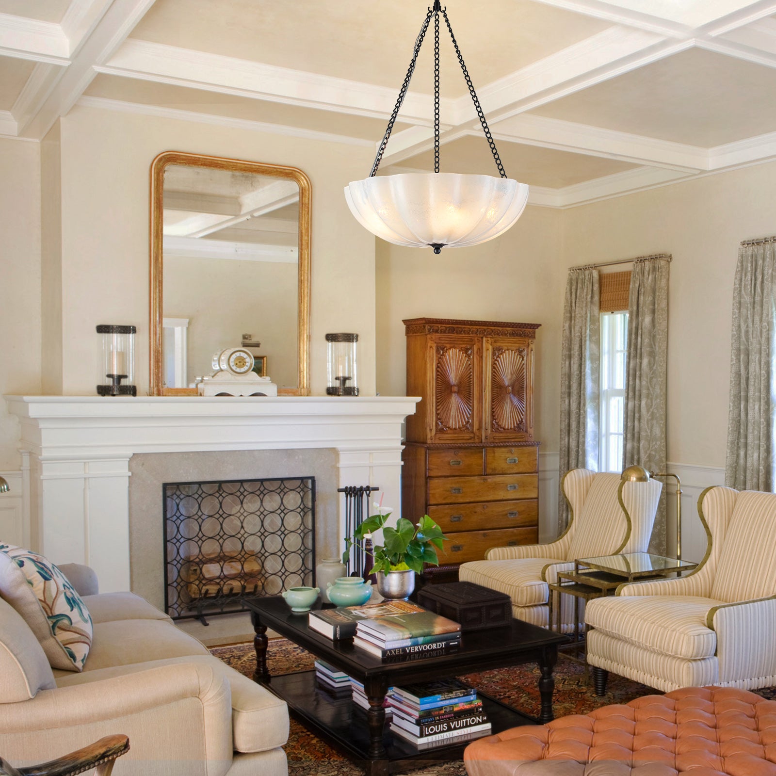 Glowlings 4-Light Vintage 21"Wide Flower Shape Frosted Cloud Glass Chandelier