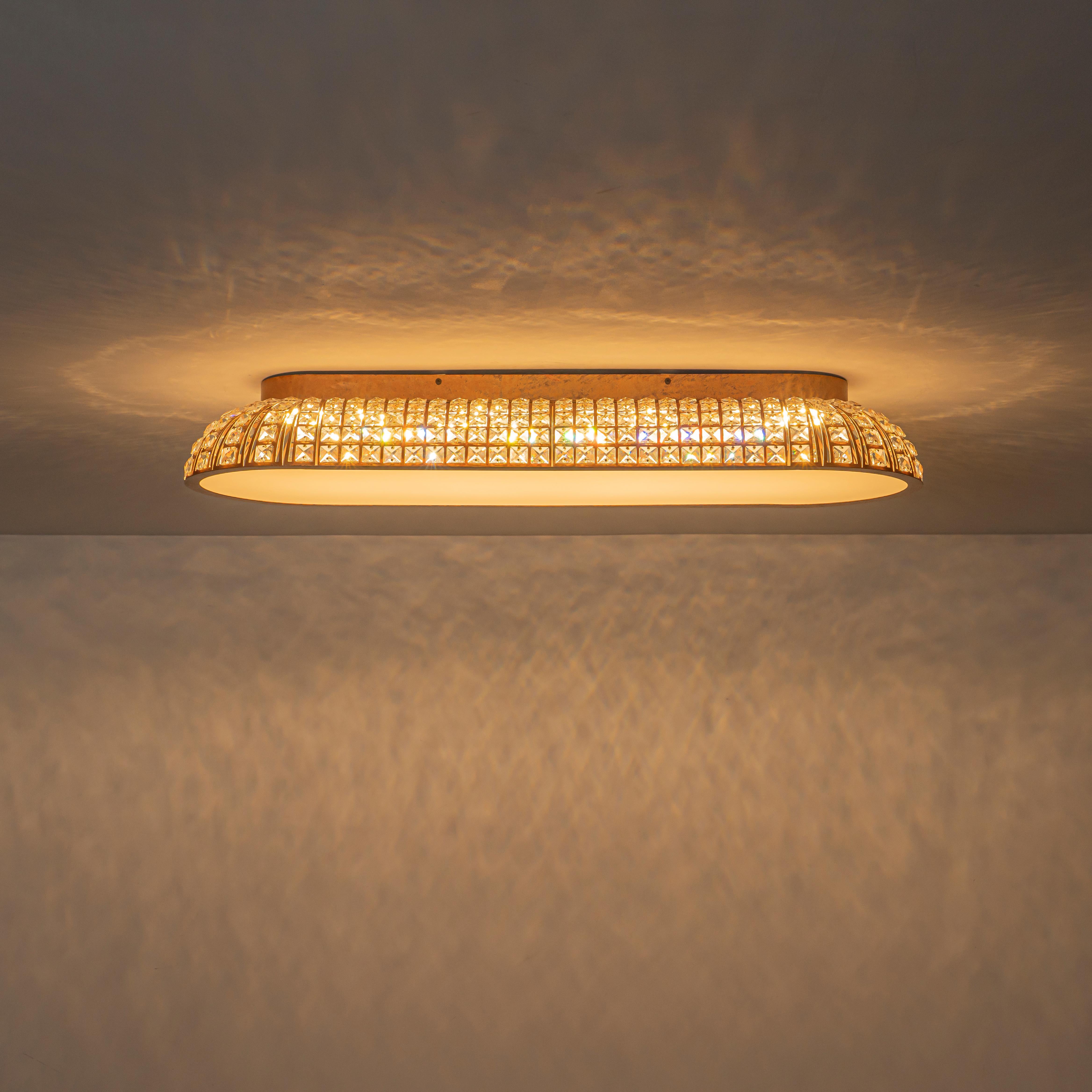 Glowlings 4-Light Vintage 39"Wide Large Antique Brass Linear Dome Crystal LED Flush Mount