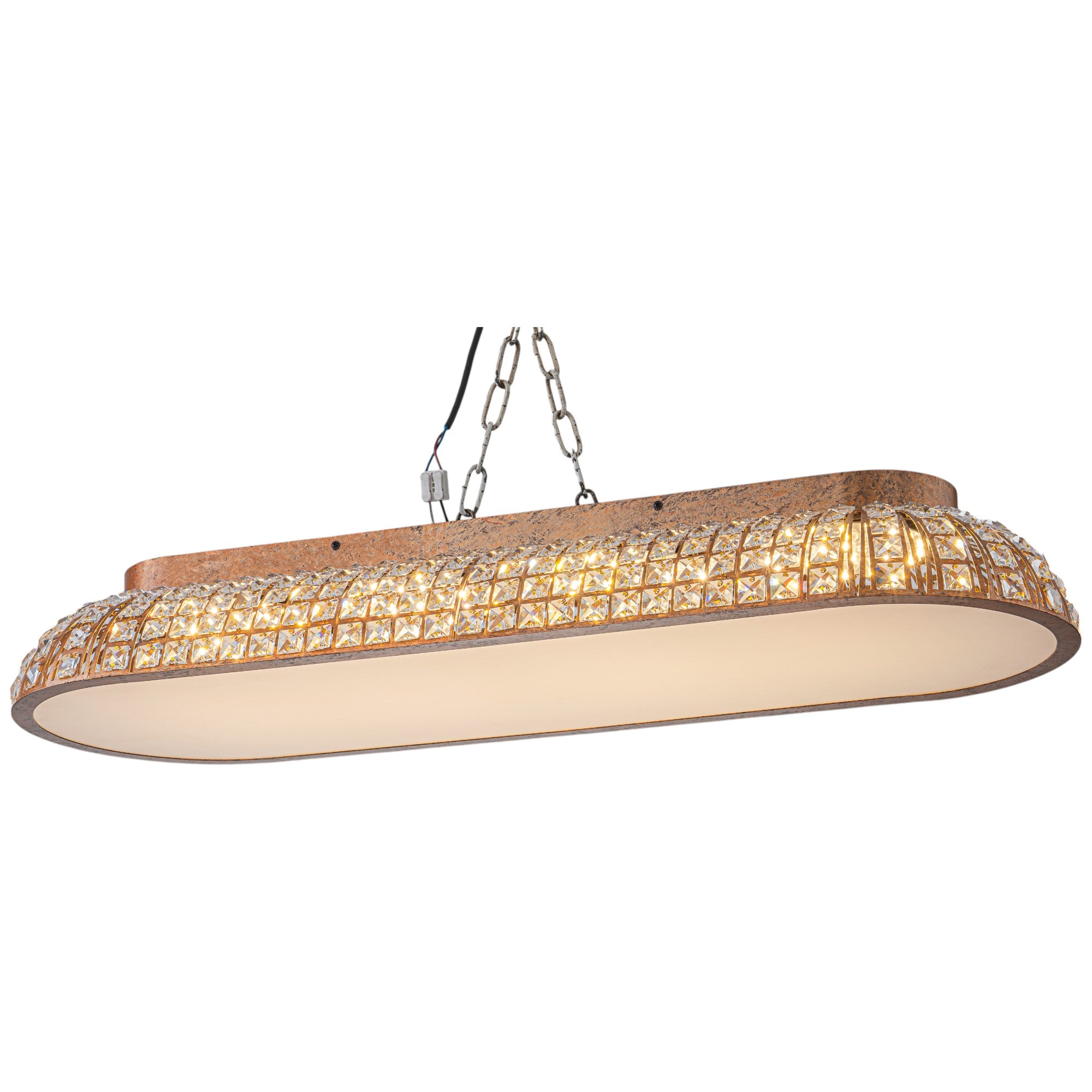 Glowlings 4-Light Vintage 39"Wide Large Antique Brass Linear Dome Crystal LED Flush Mount
