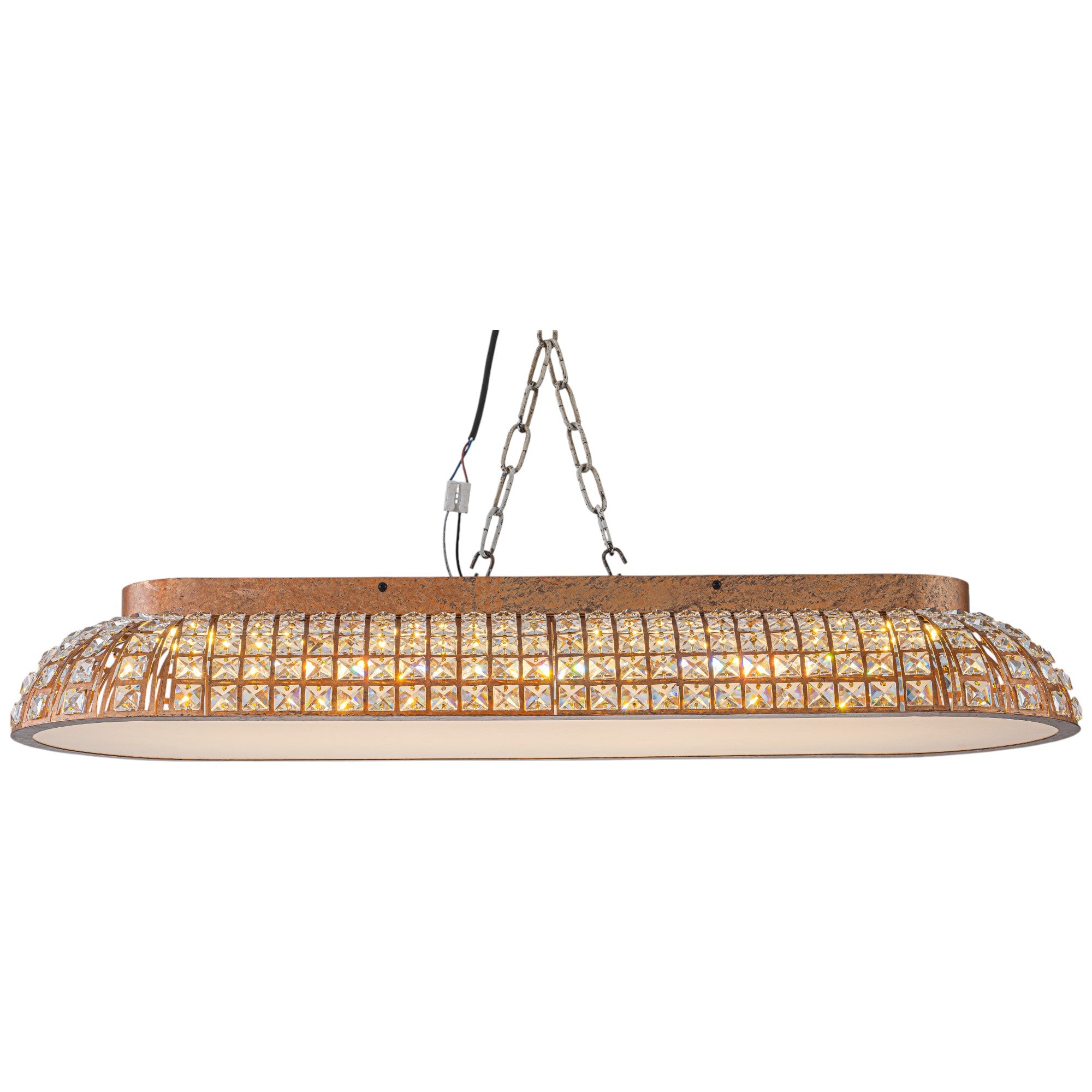 Glowlings 4-Light Vintage 39"Wide Large Antique Brass Linear Dome Crystal LED Flush Mount