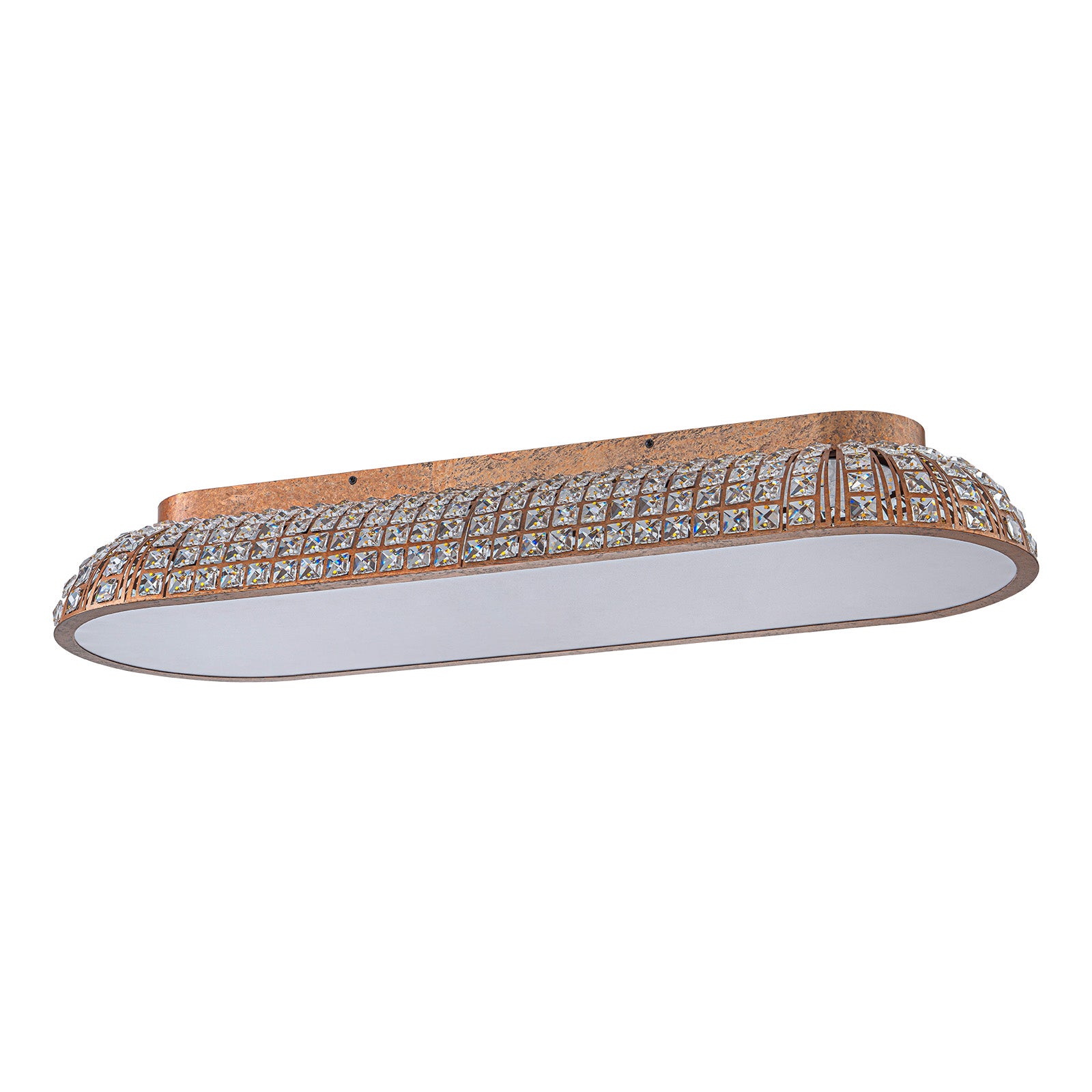 Glowlings 4-Light Vintage 39"Wide Large Antique Brass Linear Dome Crystal LED Flush Mount