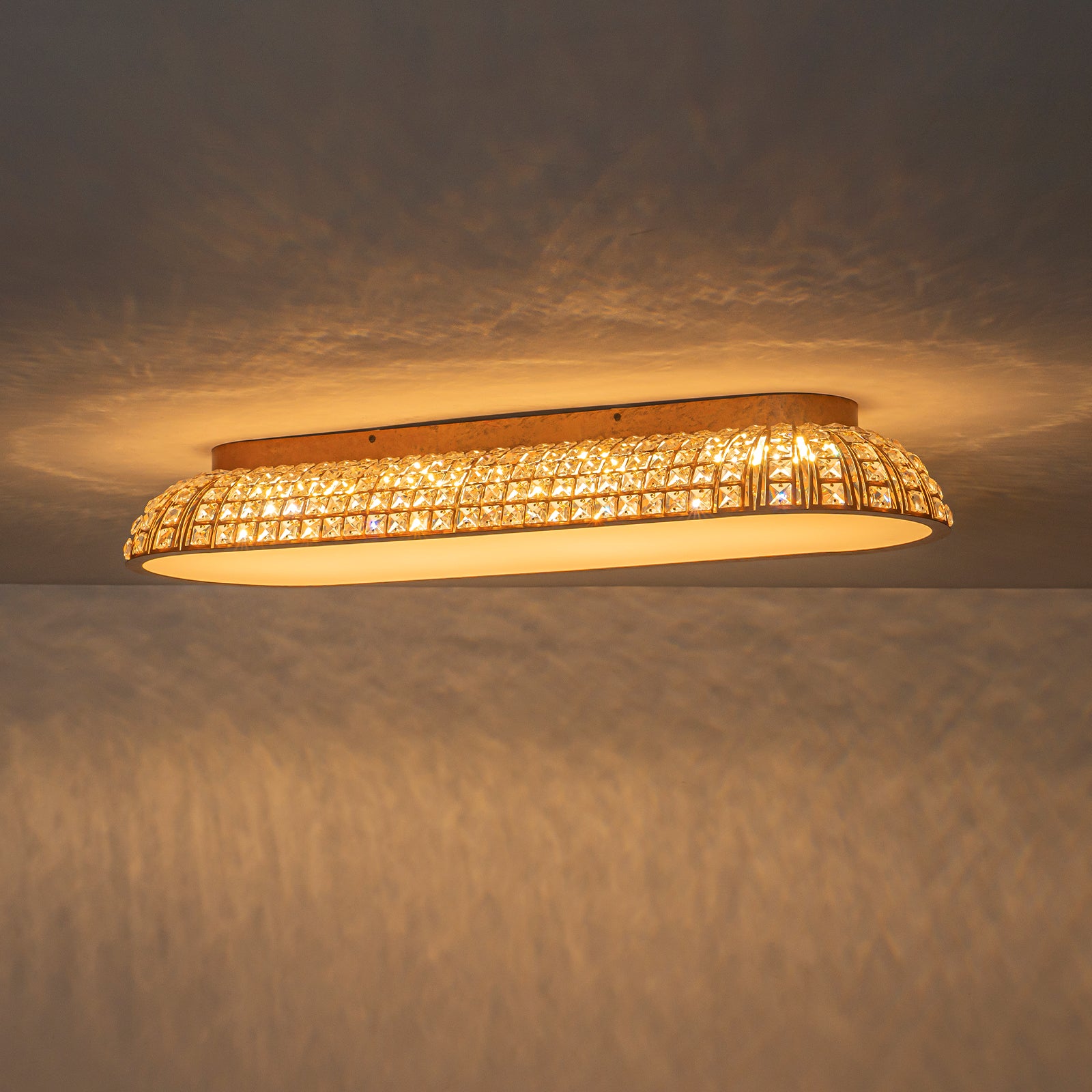 Glowlings 4-Light Vintage 39"Wide Large Antique Brass Linear Dome Crystal LED Flush Mount