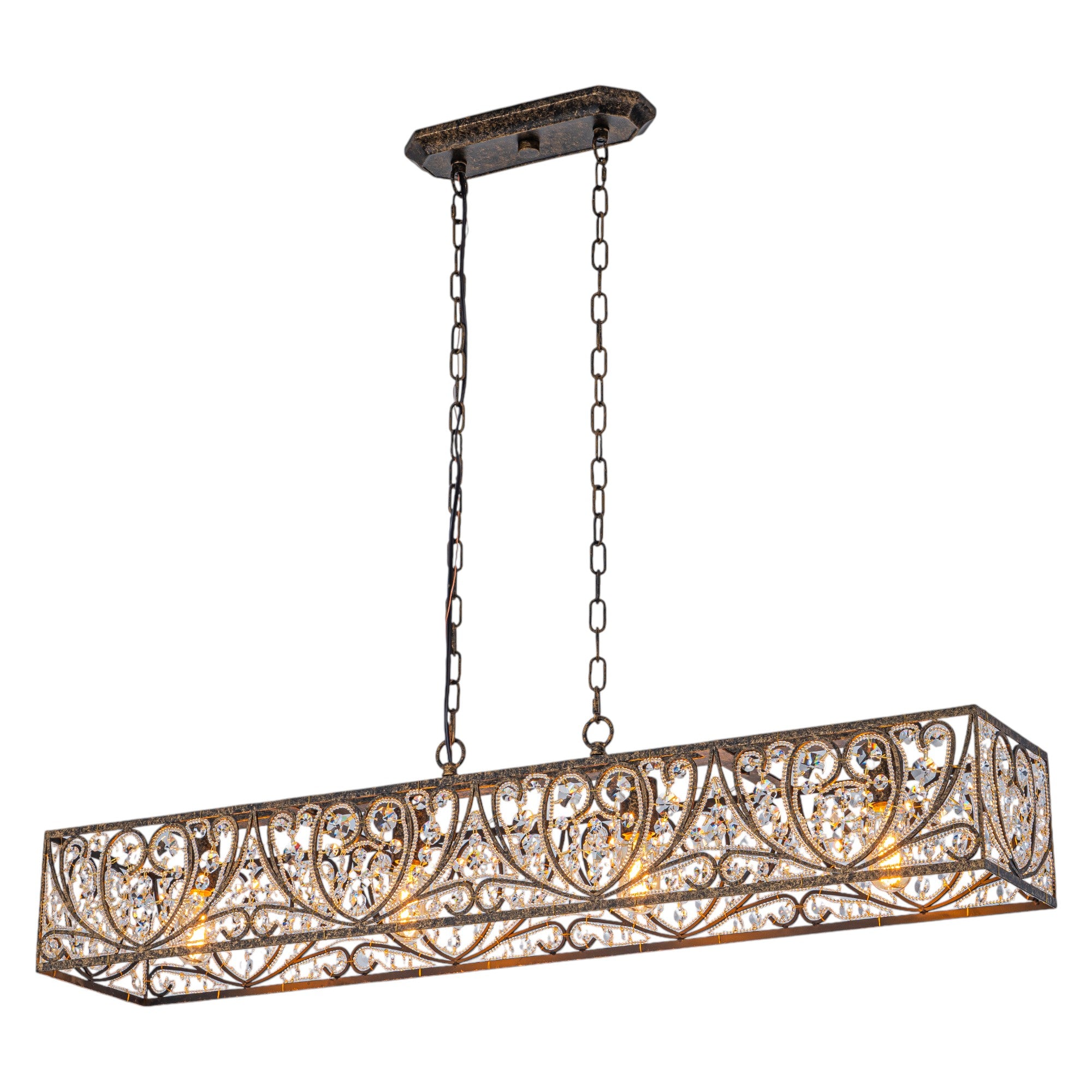 Glowlings 4-Light Vintage 43"Wide Large Antique Bronze Beads Linear Crystal Chandelier