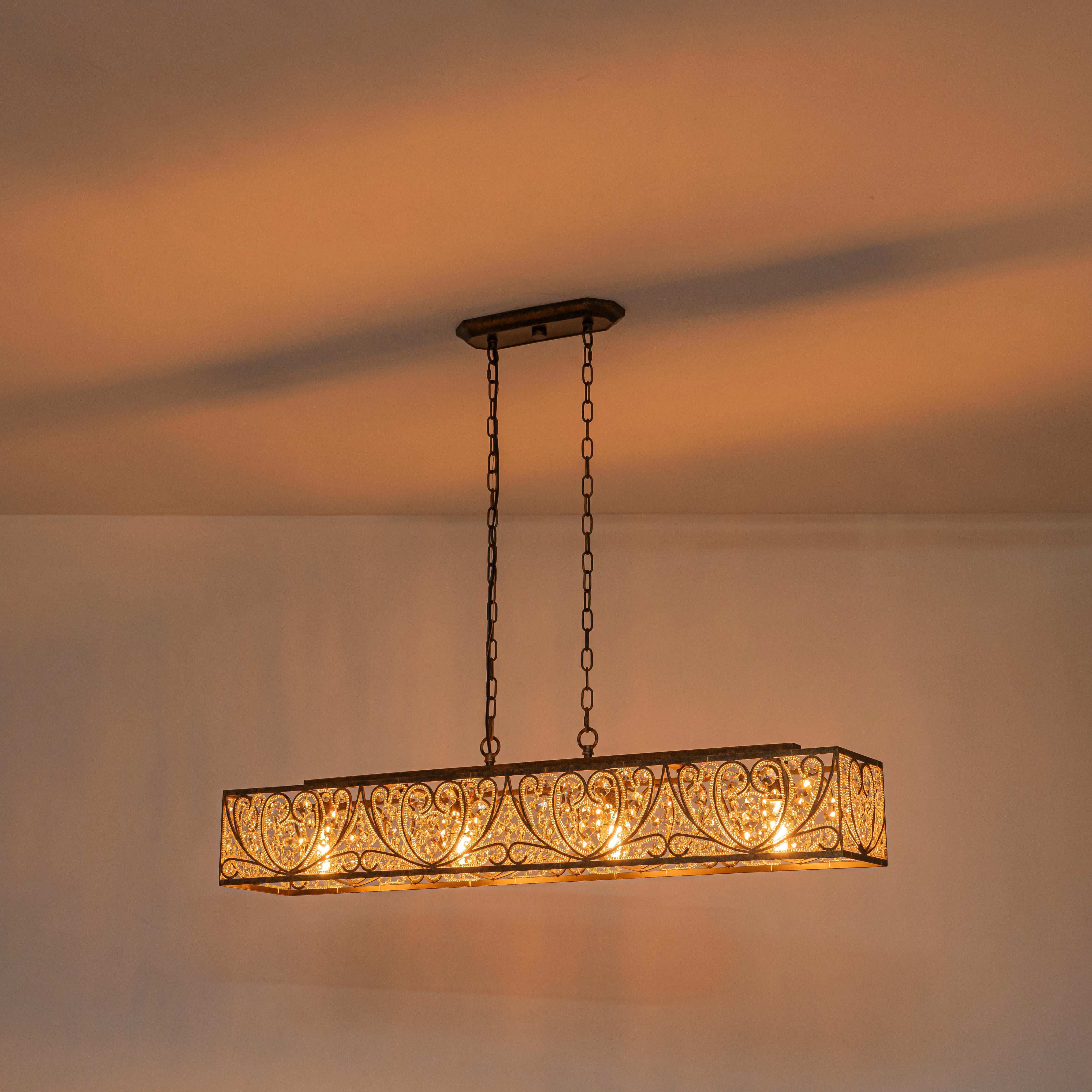 Glowlings 4-Light Vintage 43"Wide Large Antique Bronze Beads Linear Crystal Chandelier