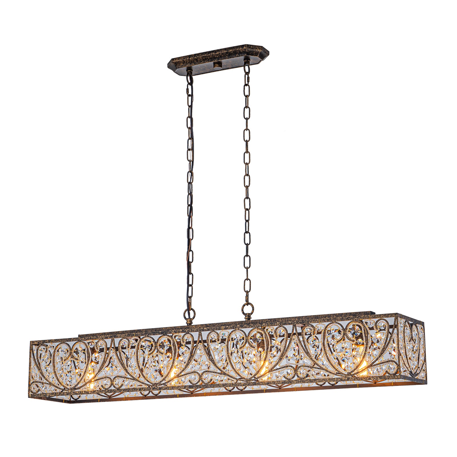 Glowlings 4-Light Vintage 43"Wide Large Antique Bronze Beads Linear Crystal Chandelier