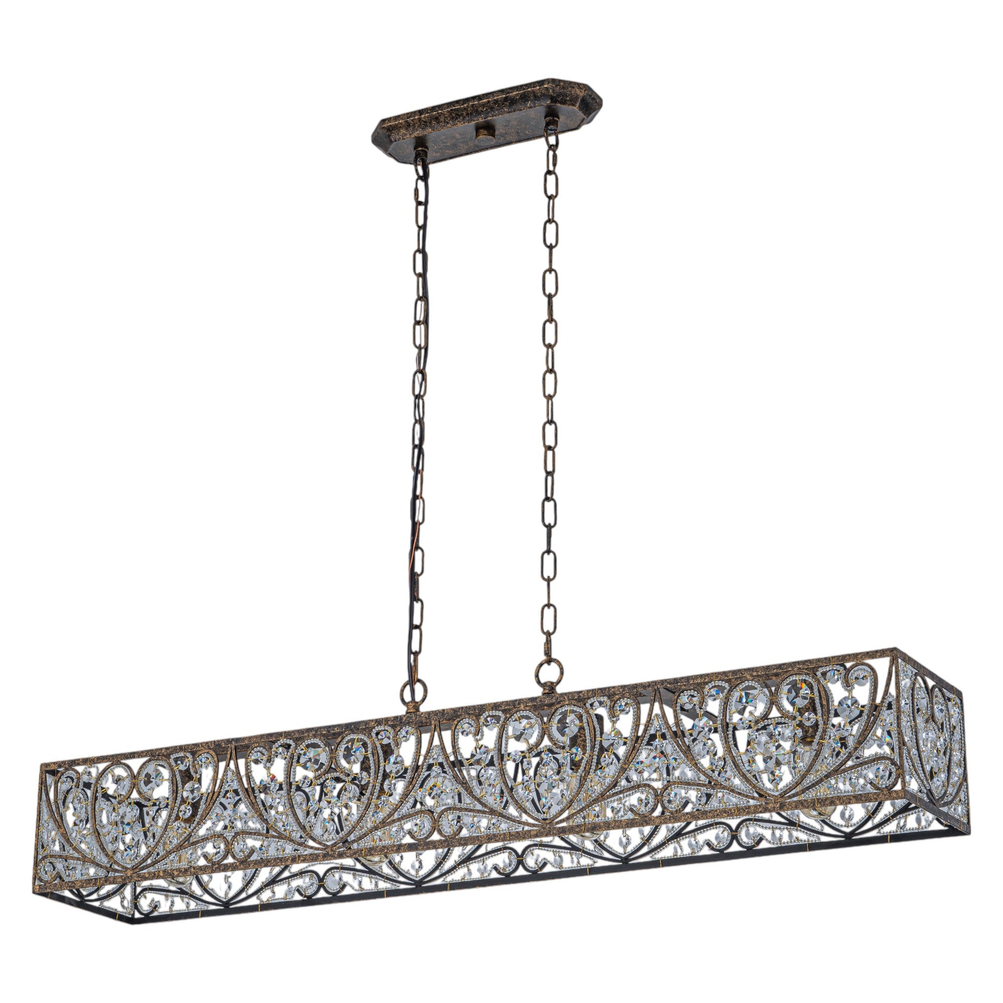 Glowlings 4-Light Vintage 43"Wide Large Antique Bronze Beads Linear Crystal Chandelier