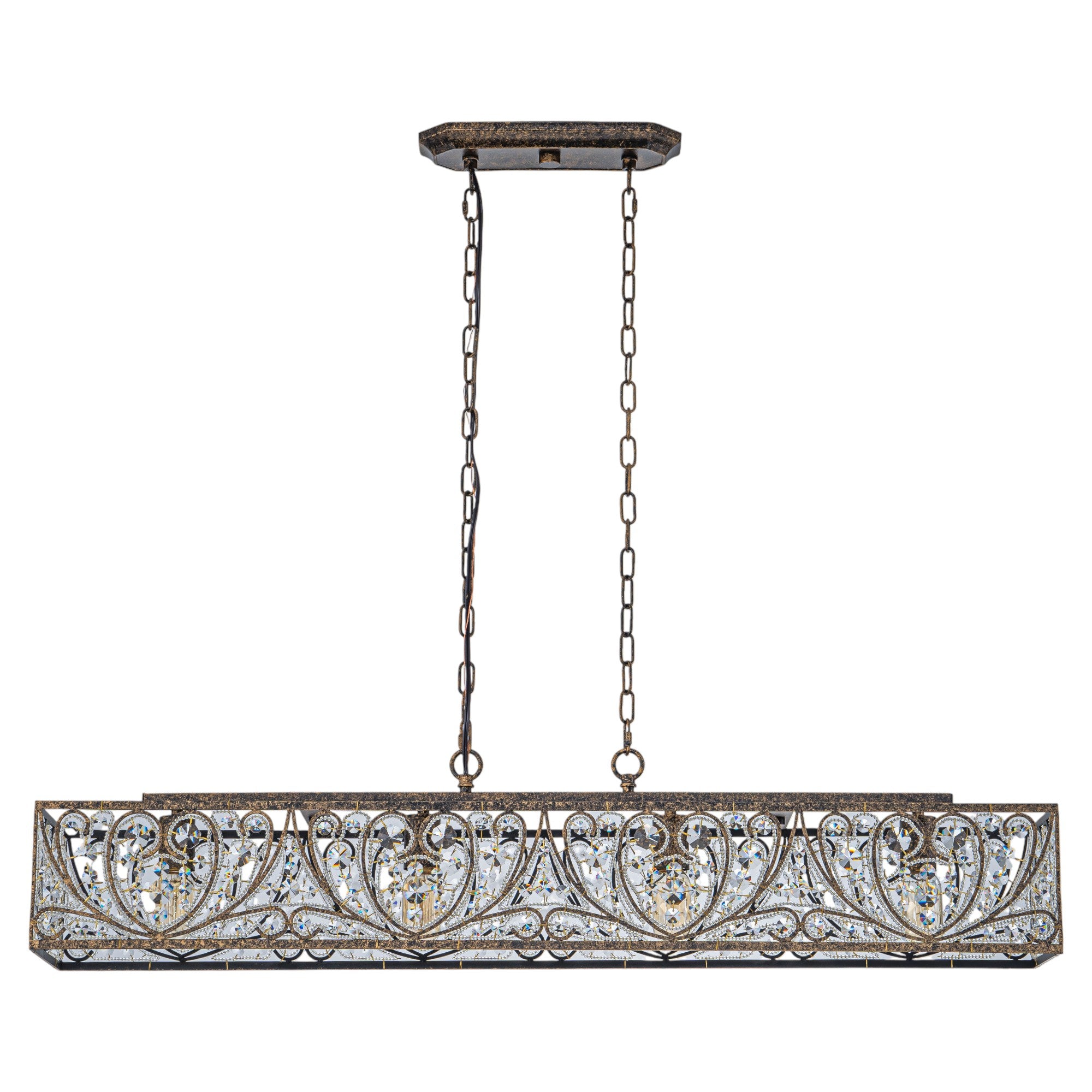 Glowlings 4-Light Vintage 43"Wide Large Antique Bronze Beads Linear Crystal Chandelier