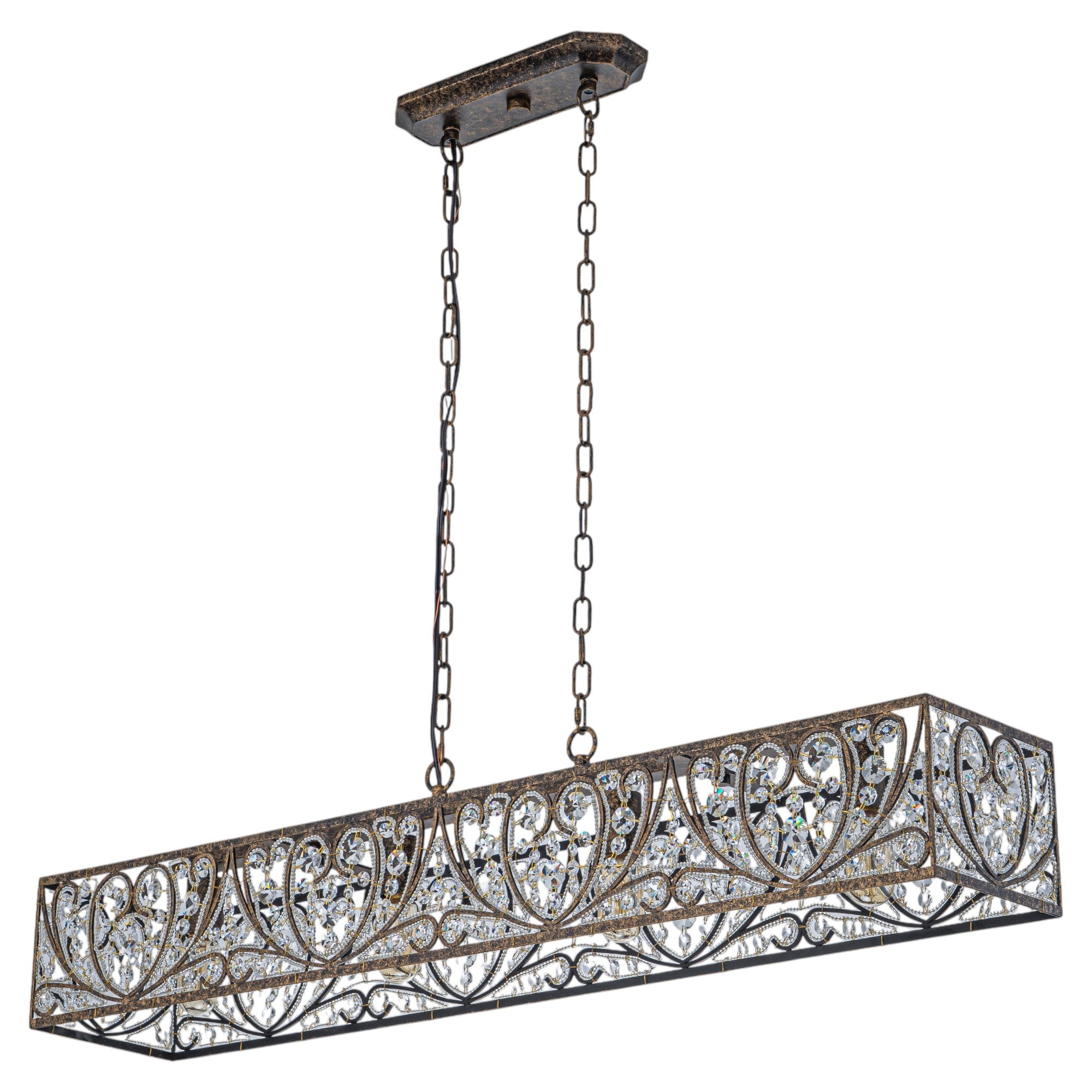 Glowlings 4-Light Vintage 43"Wide Large Antique Bronze Beads Linear Crystal Chandelier