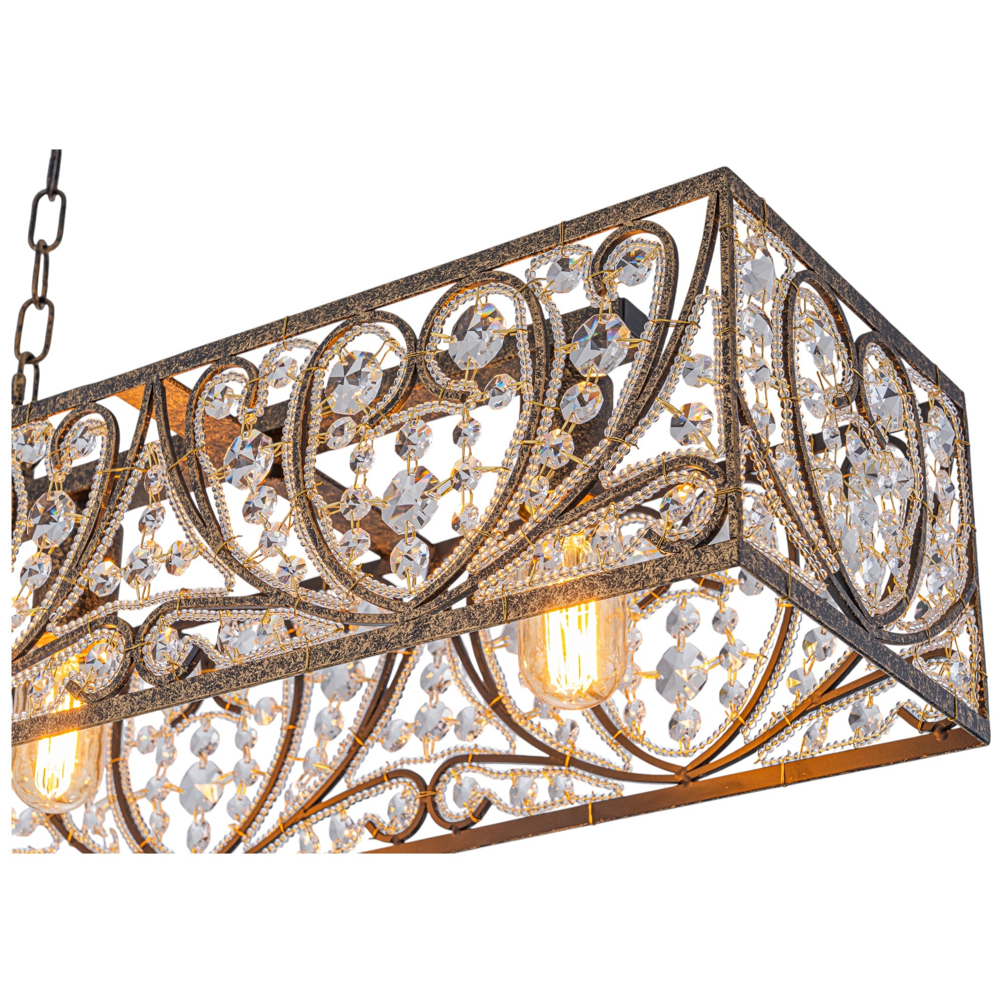 Glowlings 4-Light Vintage 43"Wide Large Antique Bronze Beads Linear Crystal Chandelier