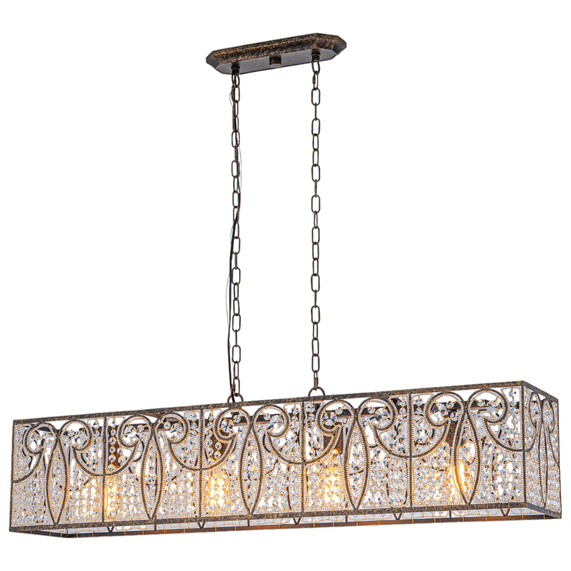 Glowlings 4-Light Vintage 43"Wide Large Antique Bronze Beads Linear Crystal Chandelier