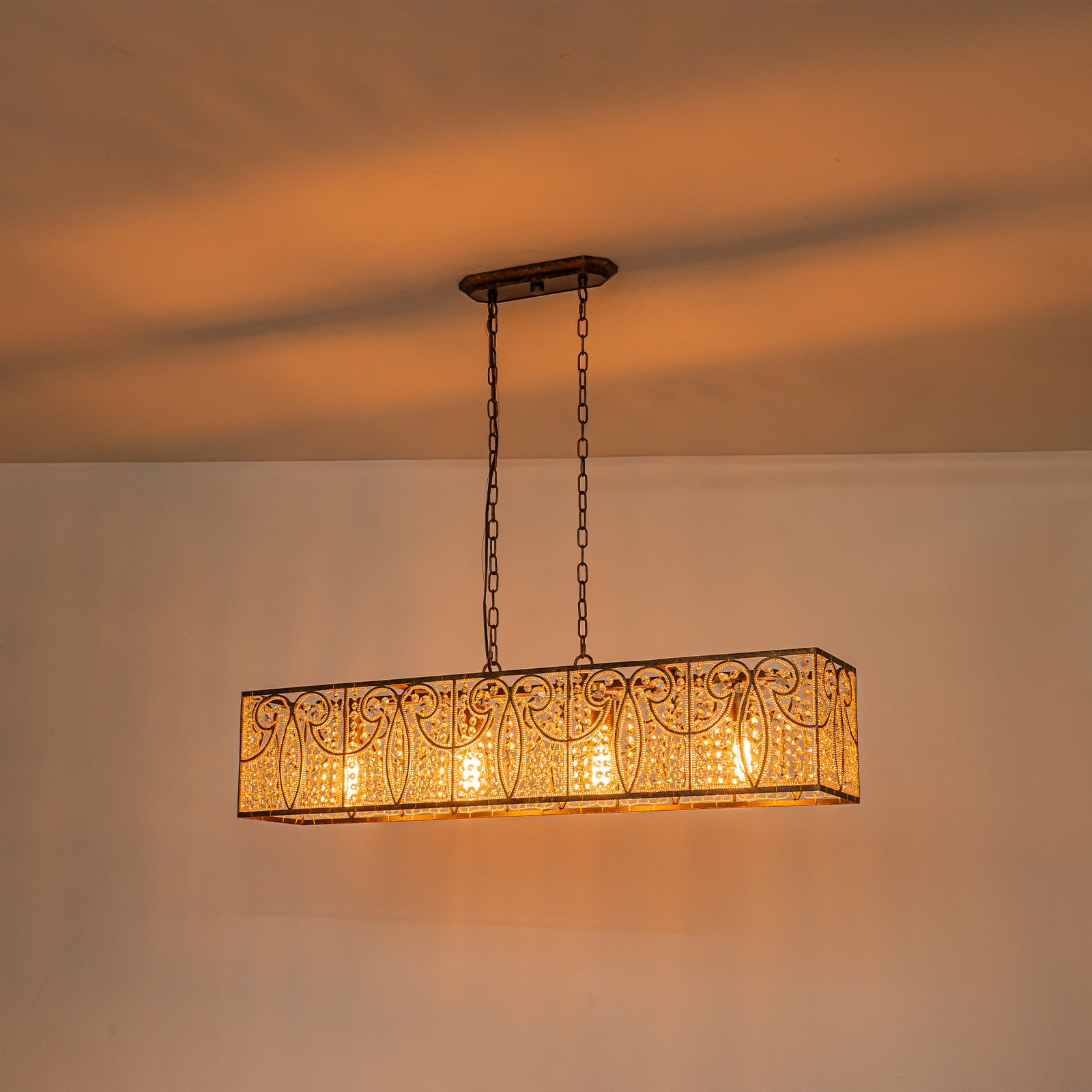 Glowlings 4-Light Vintage 43"Wide Large Antique Bronze Beads Linear Crystal Chandelier