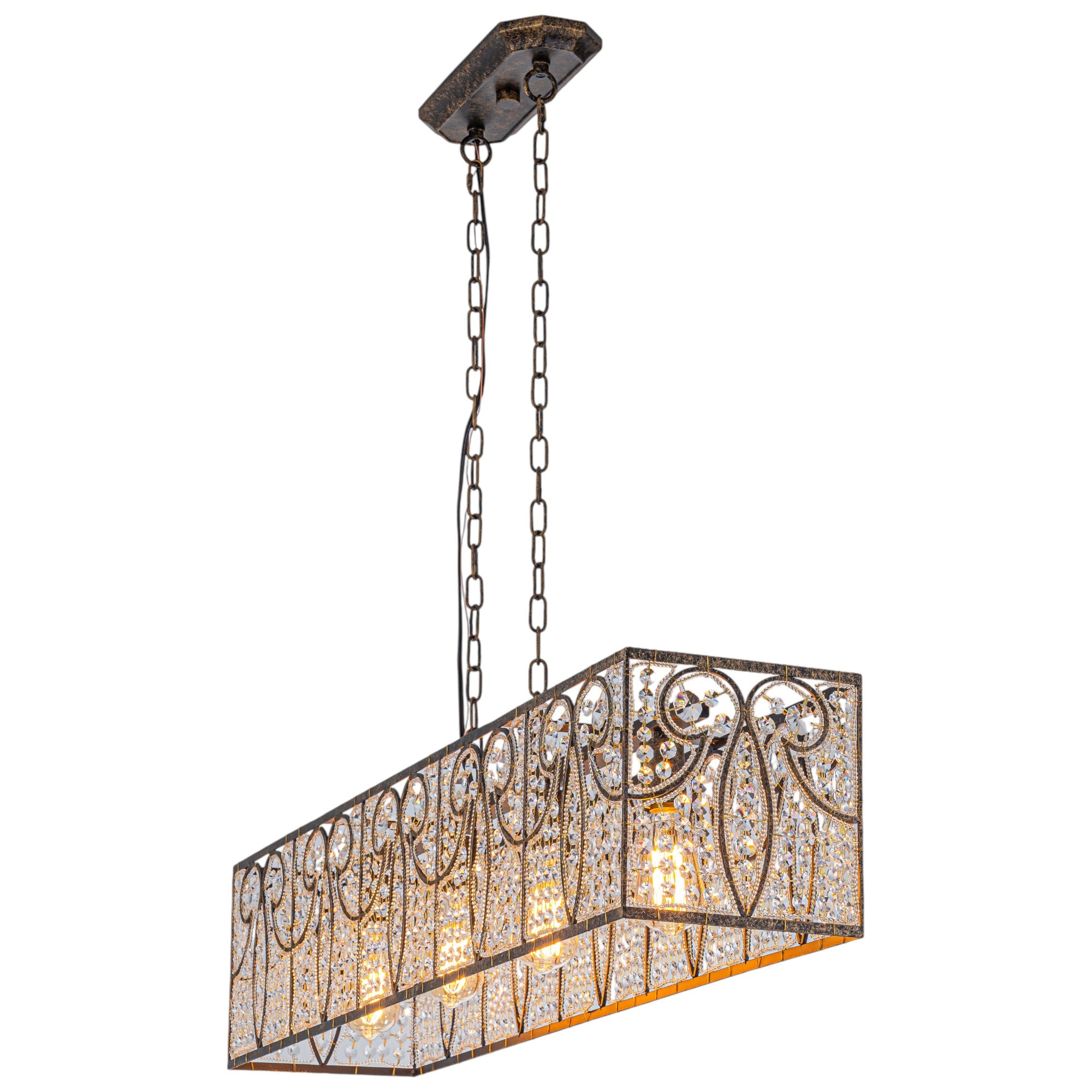 Glowlings 4-Light Vintage 43"Wide Large Antique Bronze Beads Linear Crystal Chandelier