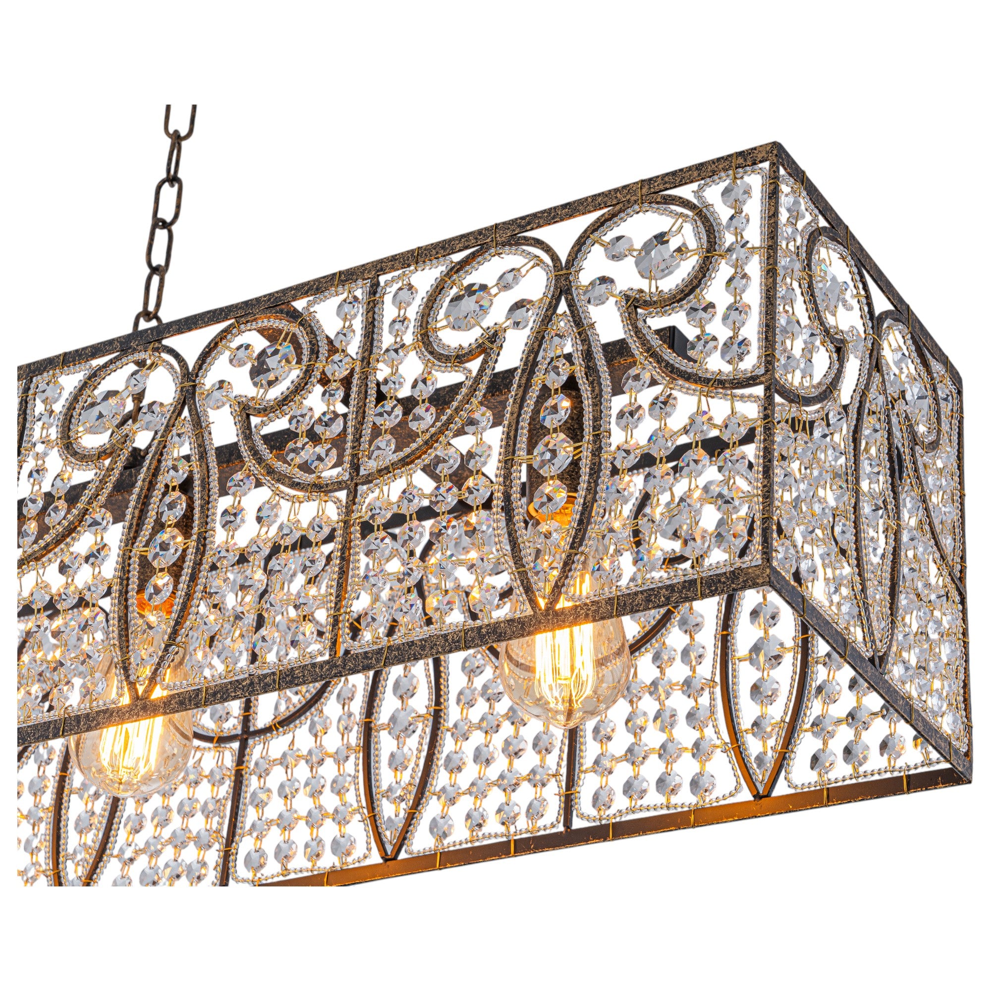 Glowlings 4-Light Vintage 43"Wide Large Antique Bronze Beads Linear Crystal Chandelier