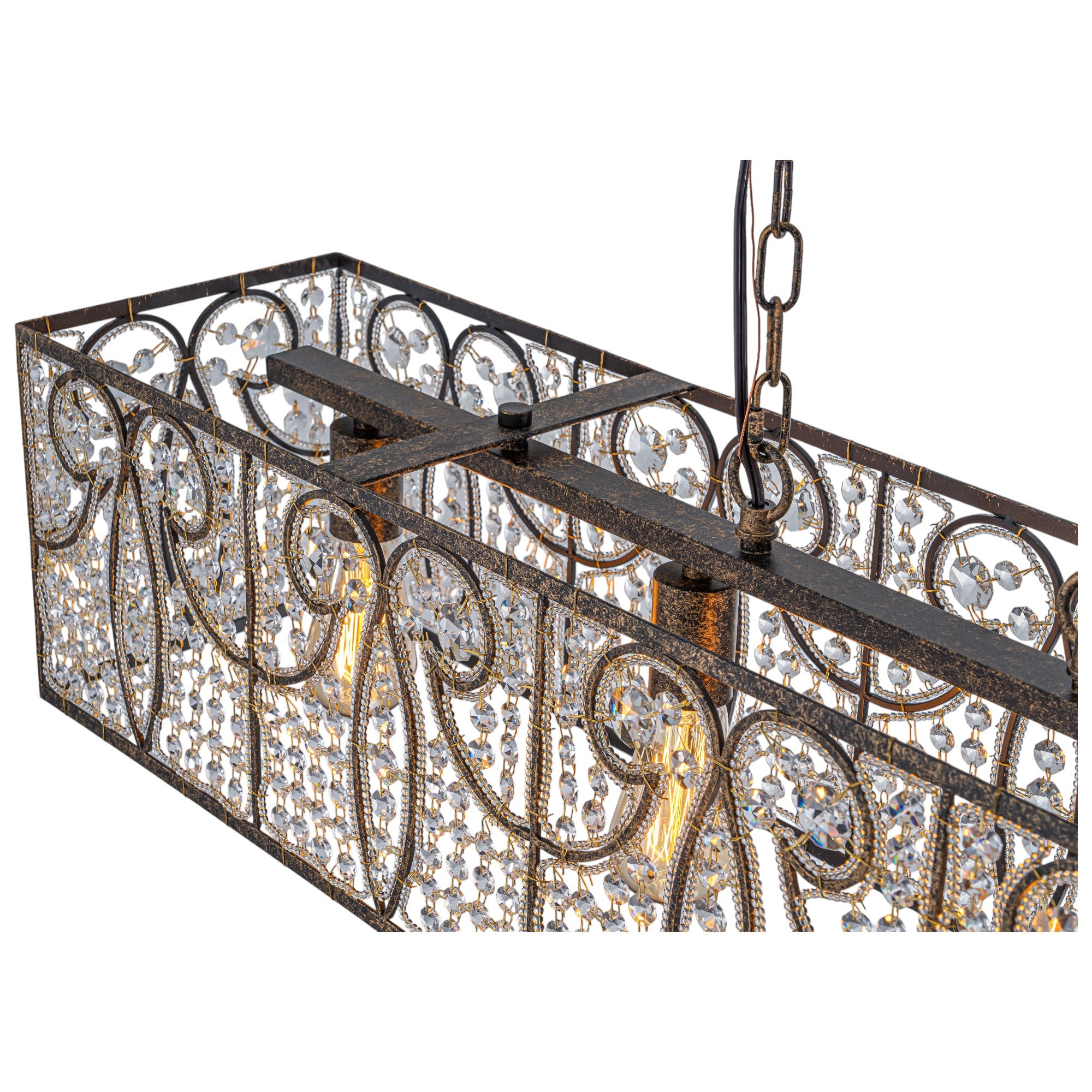 Glowlings 4-Light Vintage 43"Wide Large Antique Bronze Beads Linear Crystal Chandelier