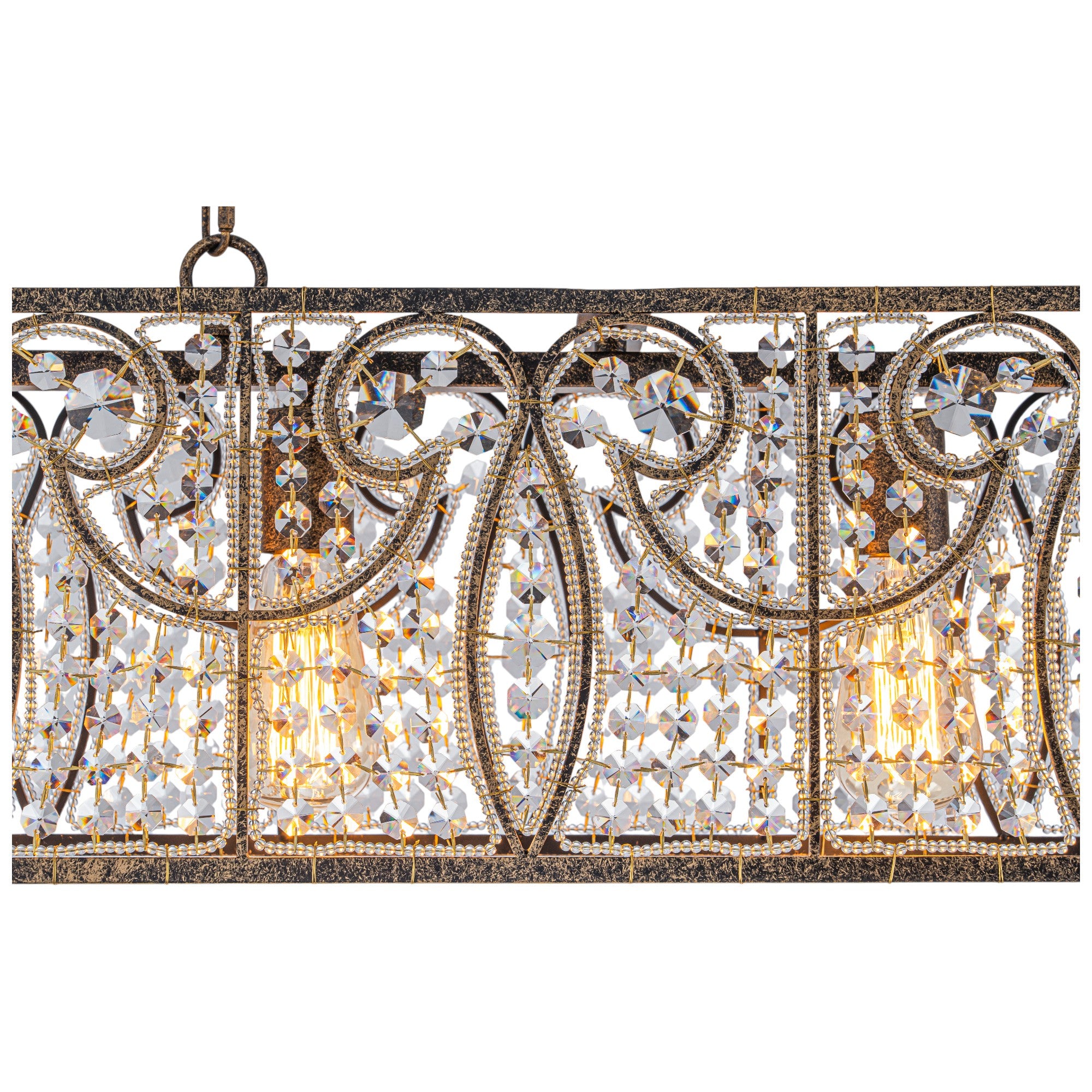 Glowlings 4-Light Vintage 43"Wide Large Antique Bronze Beads Linear Crystal Chandelier