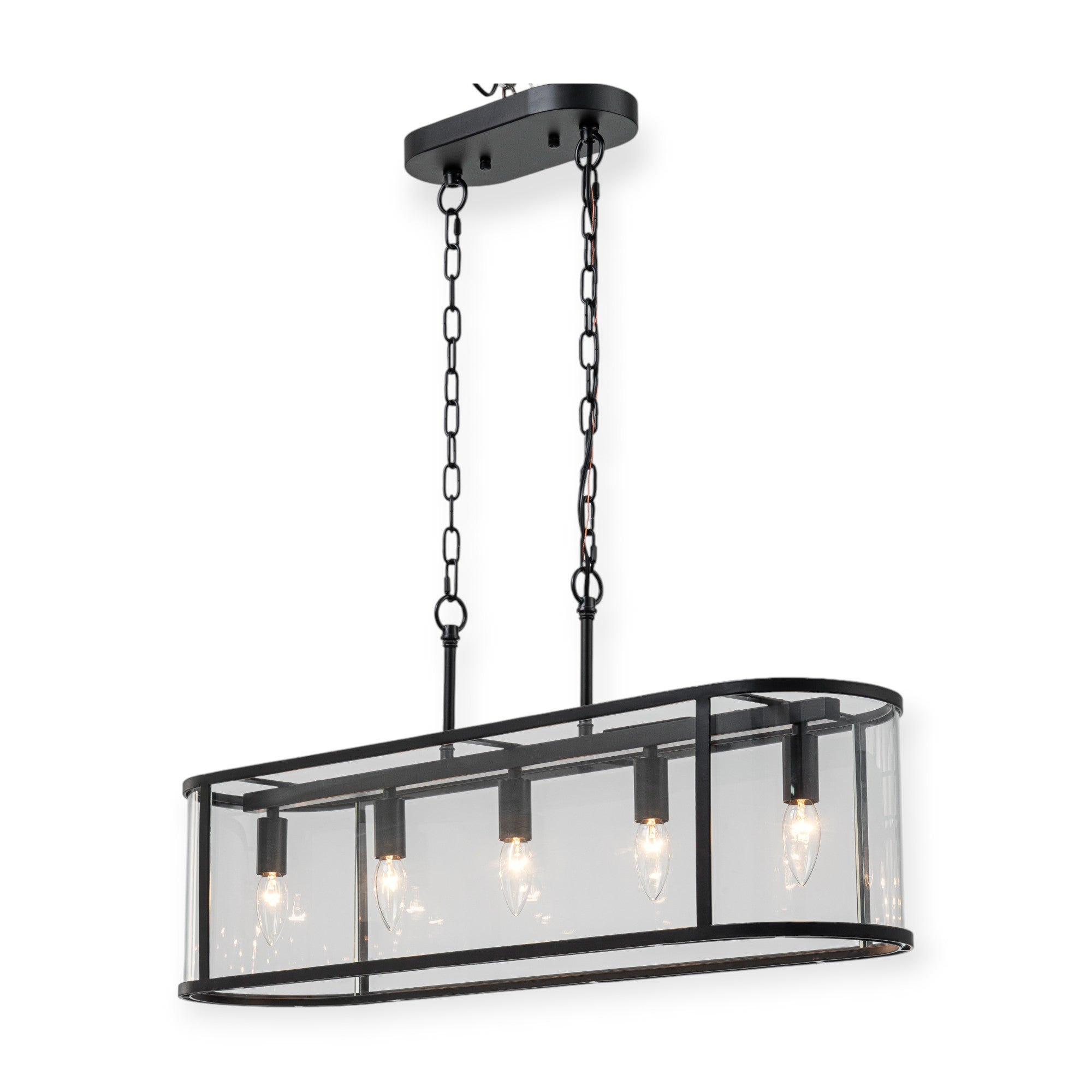 Glowlings 5-Lght Modern 33"Wide Large Black Oval Linear Clear Glass Chandelier