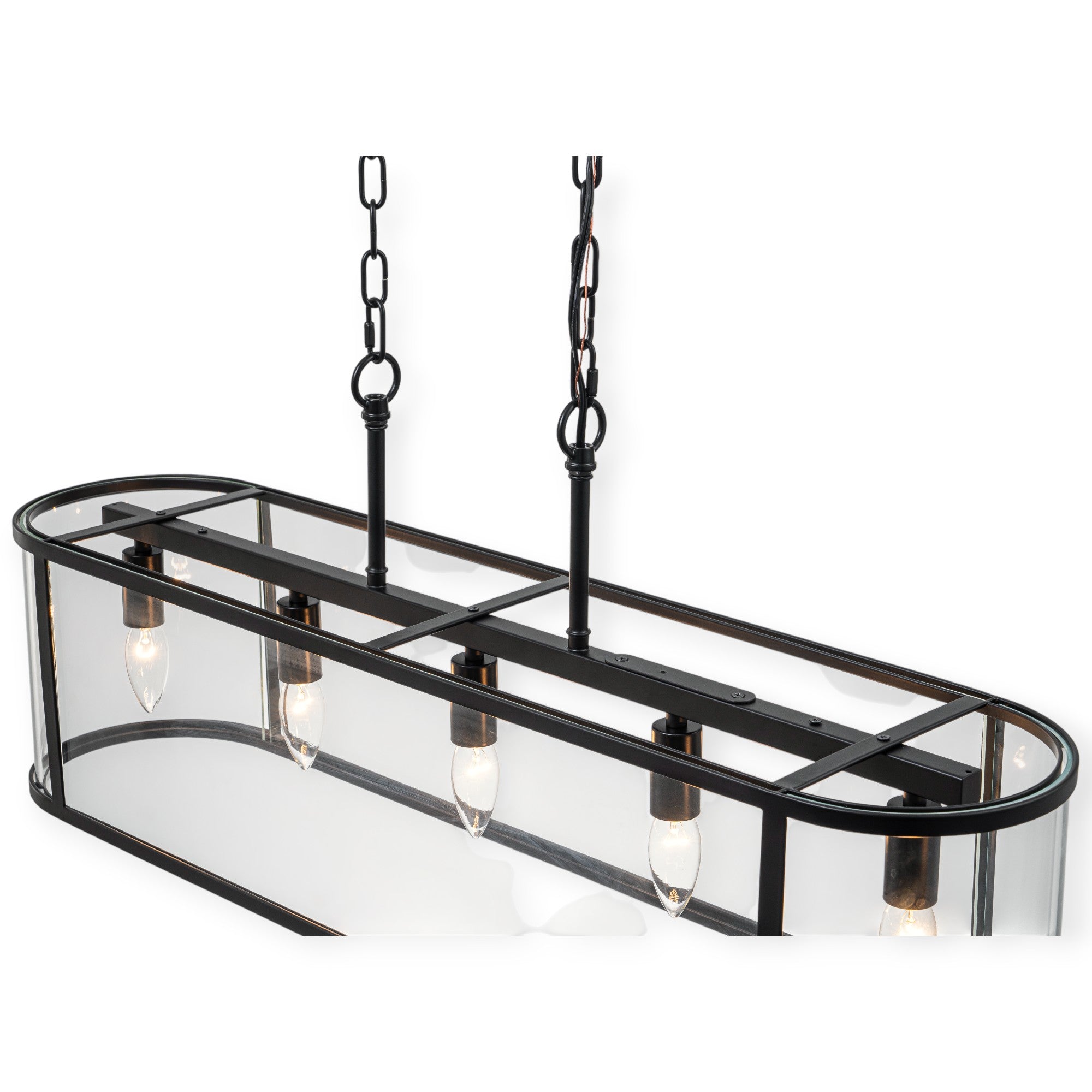 Glowlings 5-Lght Modern 33"Wide Large Black Oval Linear Clear Glass Chandelier