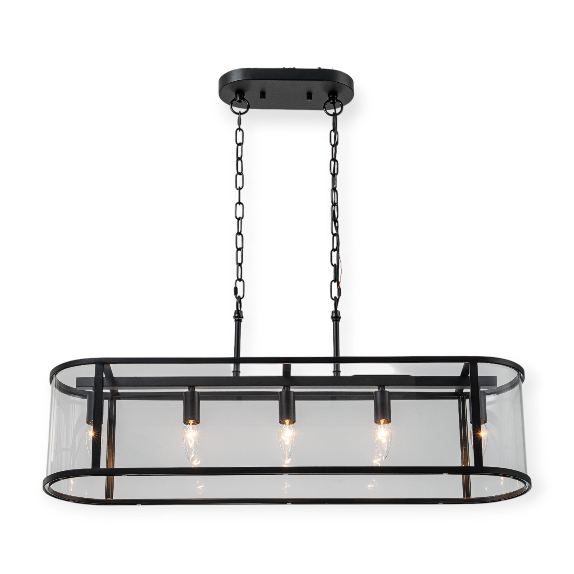 Glowlings 5-Lght Modern 33"Wide Large Black Oval Linear Clear Glass Chandelier