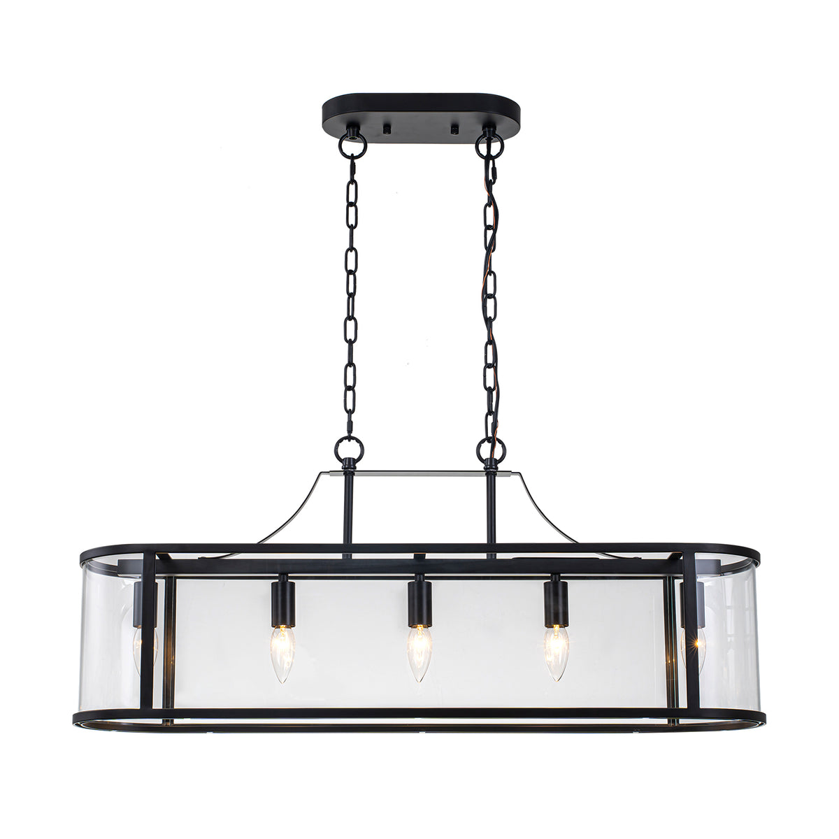 Glowlings 5-Lght Modern 33"Wide Large Black Oval Linear Clear Glass Chandelier
