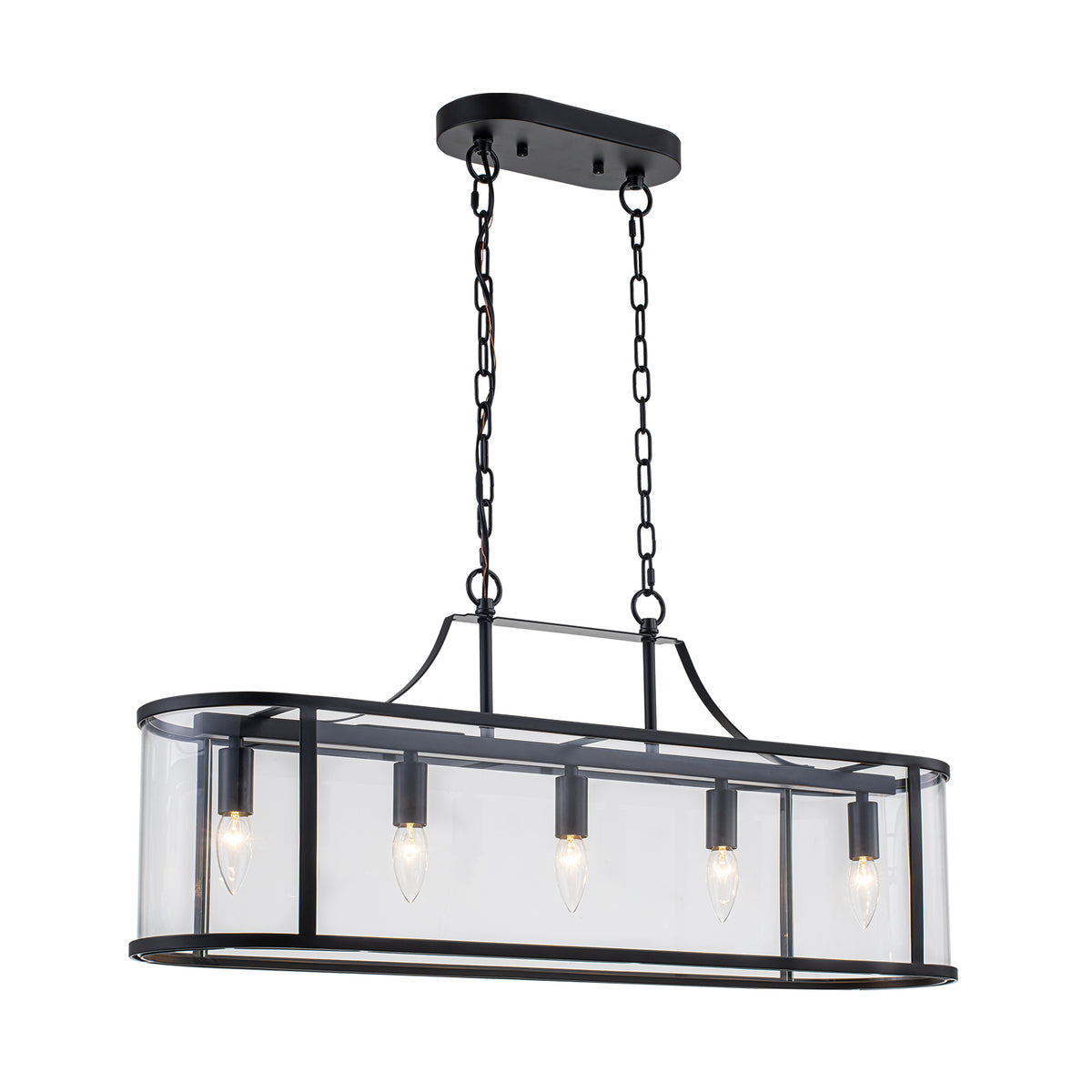 Glowlings 5-Lght Modern 33"Wide Large Black Oval Linear Clear Glass Chandelier