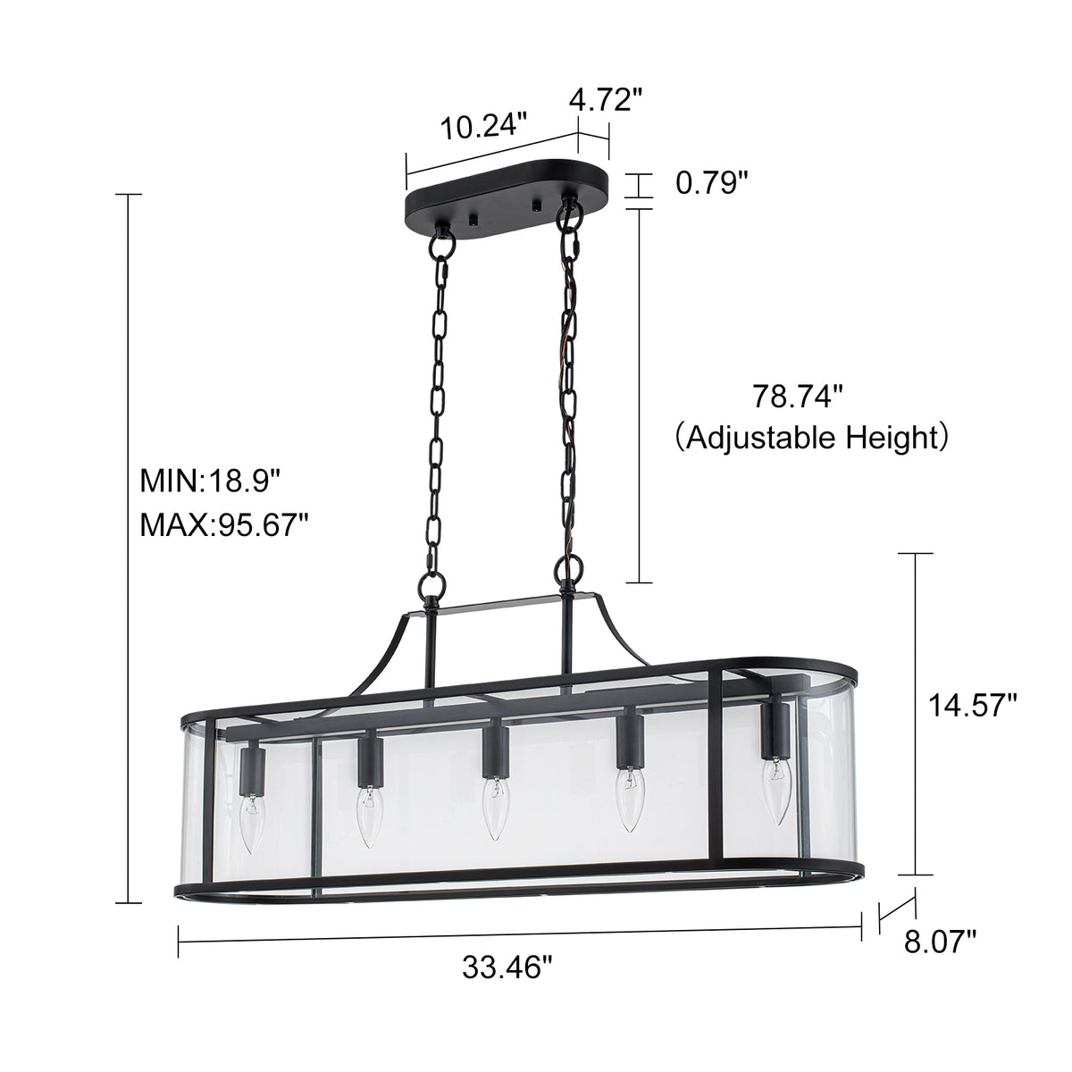 Glowlings 5-Lght Modern 33"Wide Large Black Oval Linear Clear Glass Chandelier